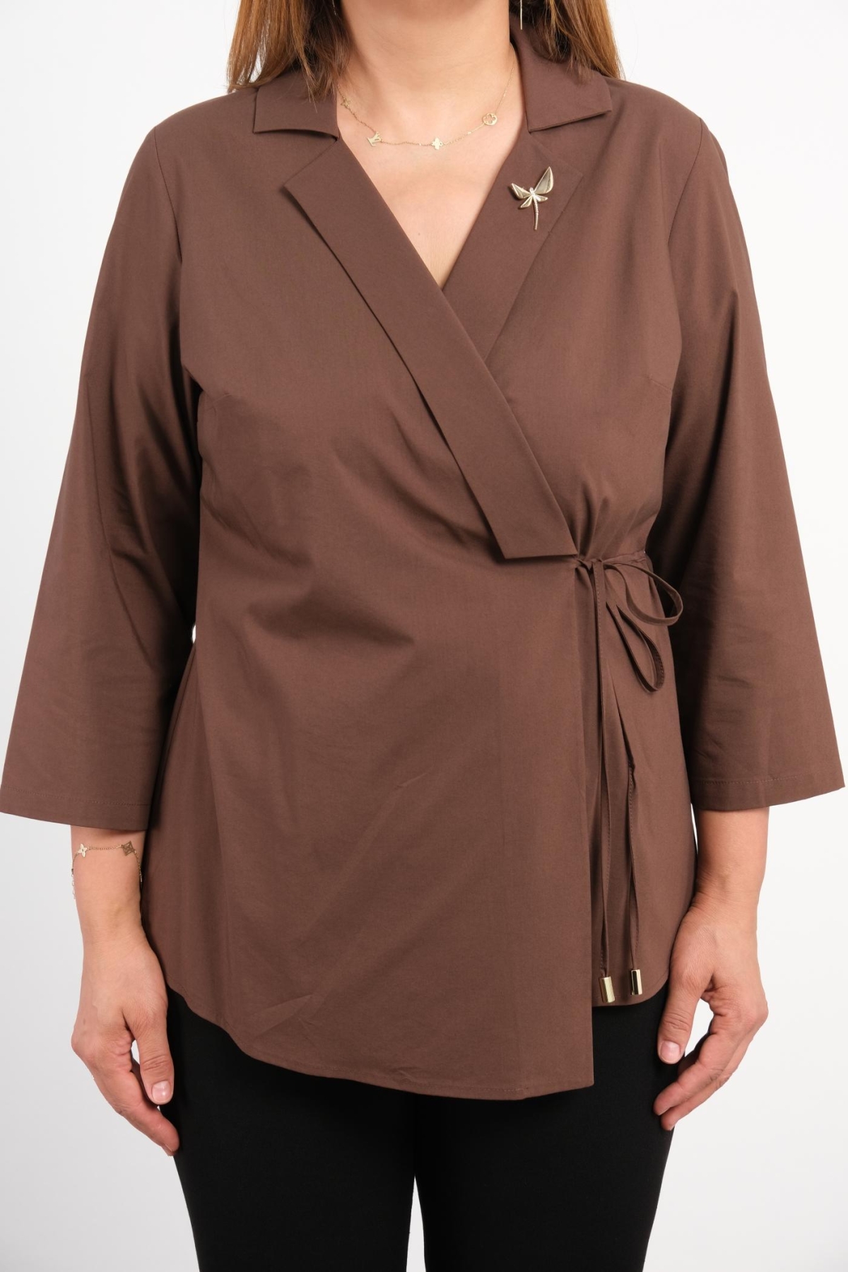 Plus Size Blouse-Brown