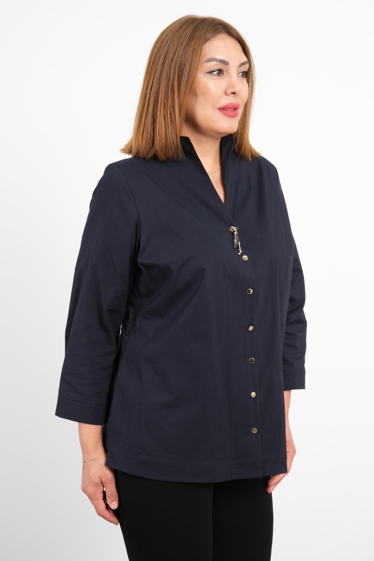 Plus Size Blouse-Dark Blue