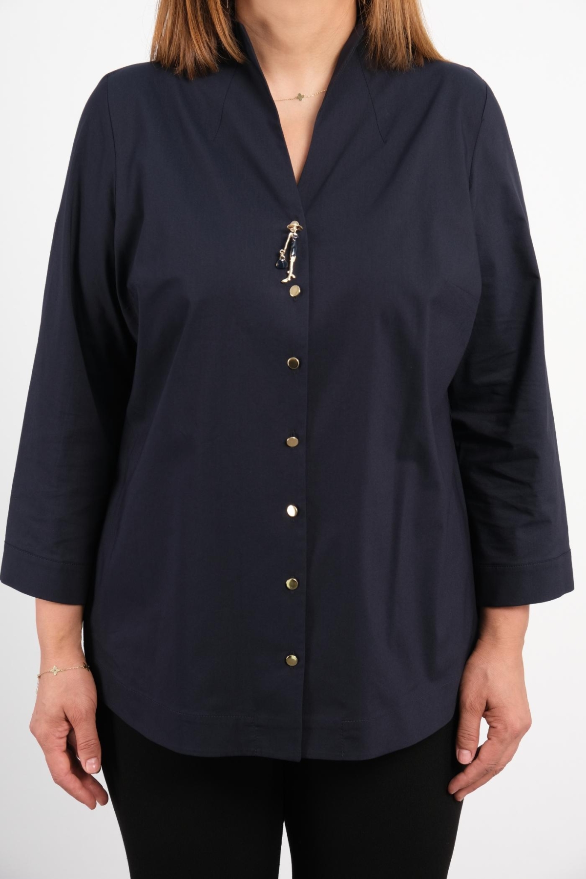 Plus Size Blouse-Dark Blue