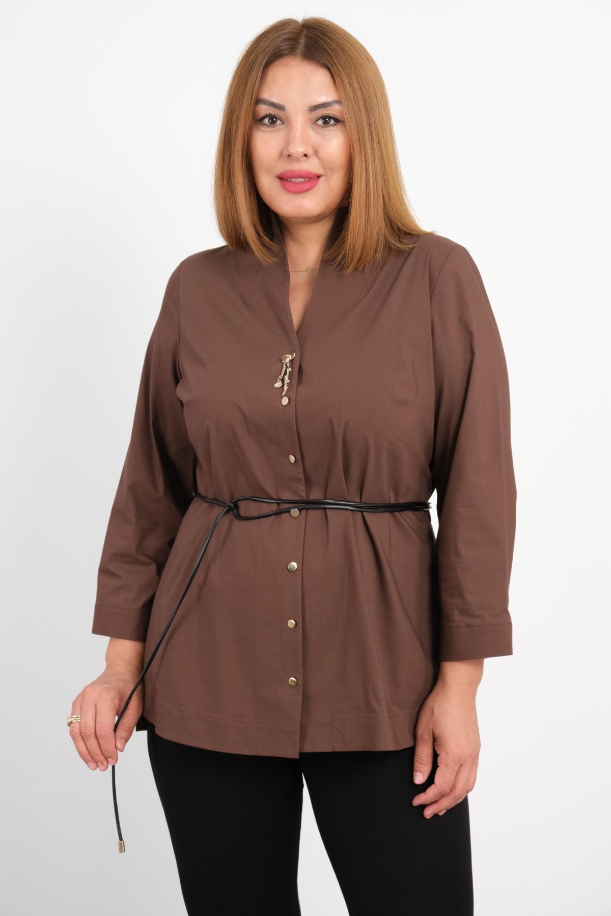 Plus Size Blouse-Brown