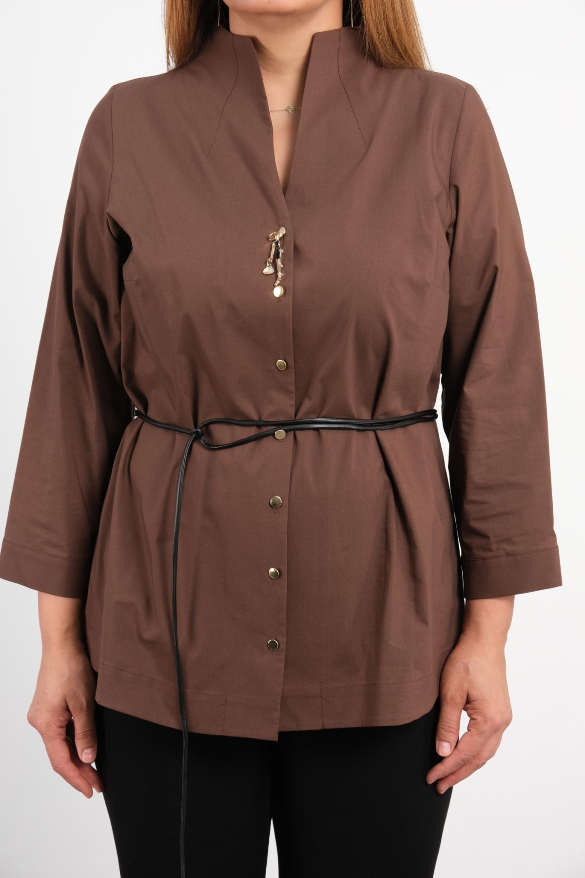 Plus Size Blouse-Brown