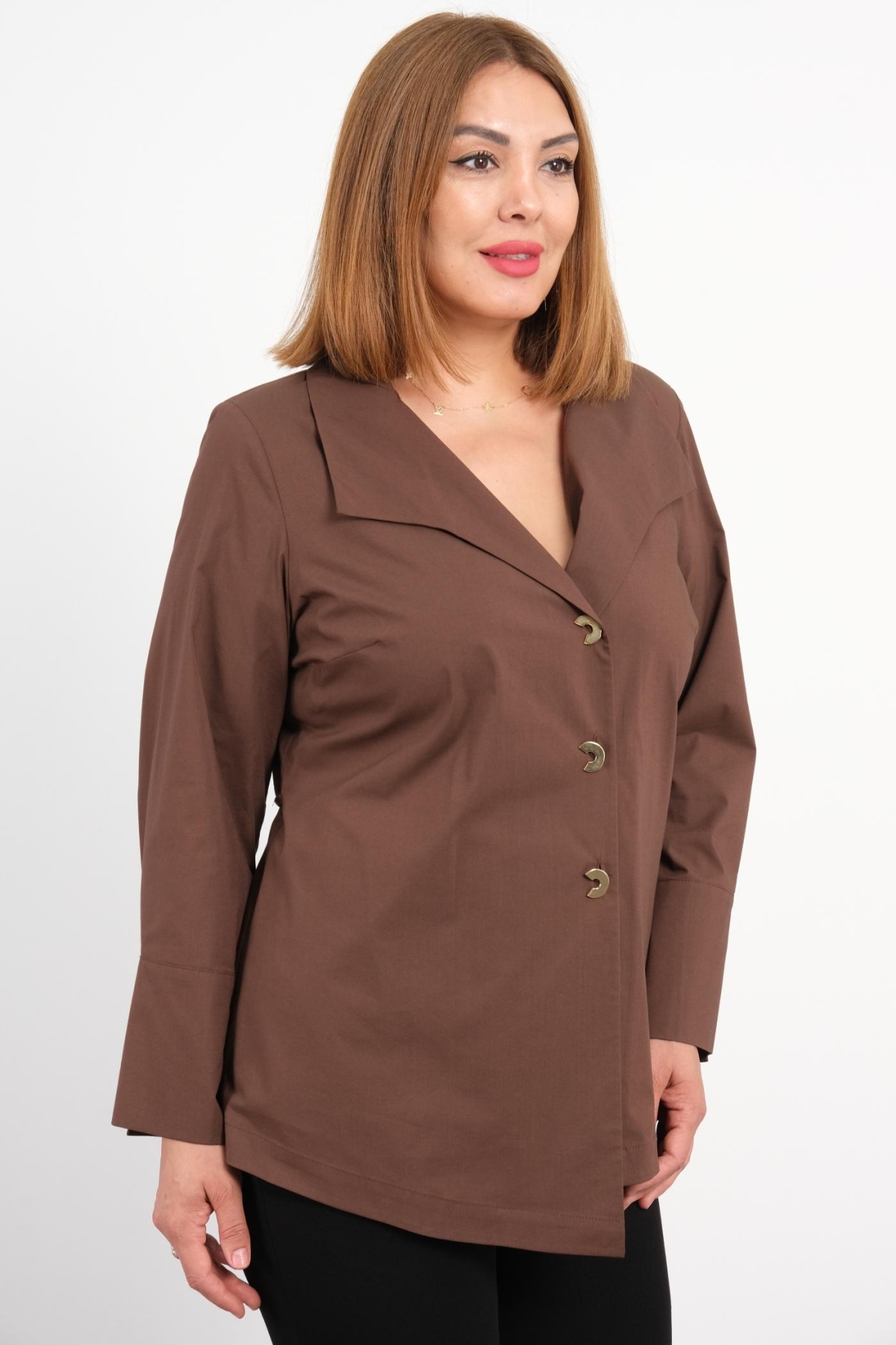 Plus Size Blouse-Brown