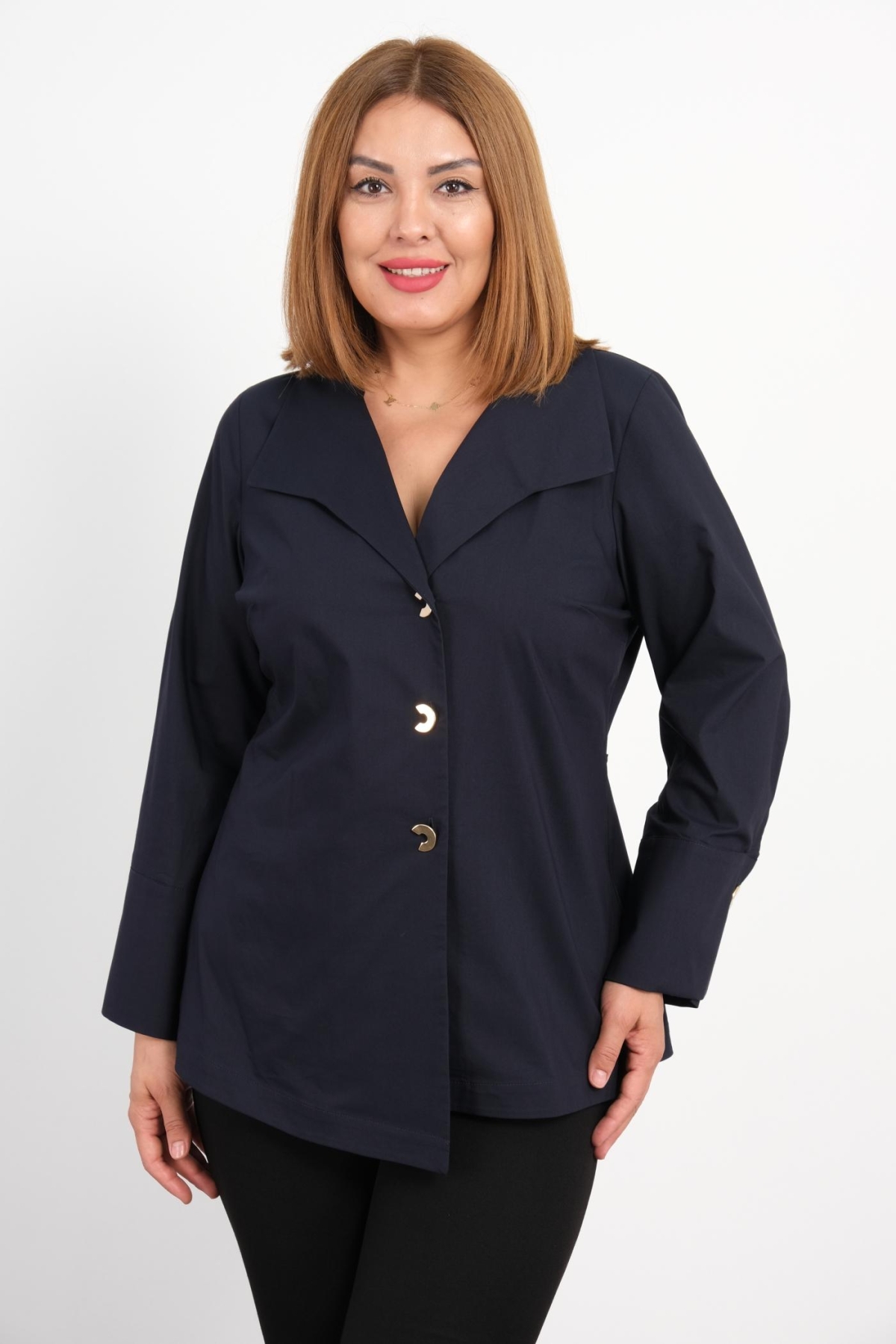 Plus Size Blouse-Dark Blue