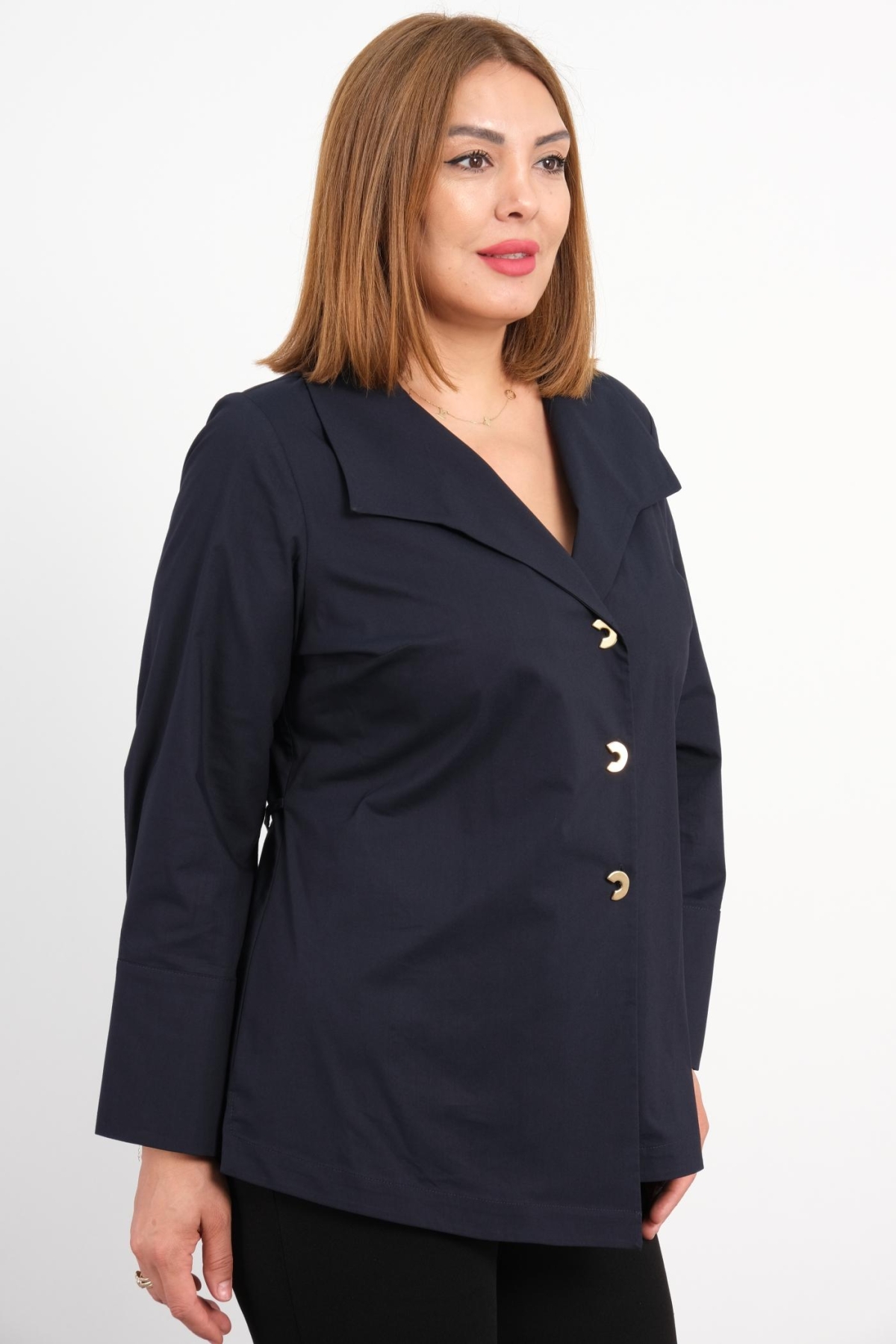 Plus Size Blouse-Dark Blue