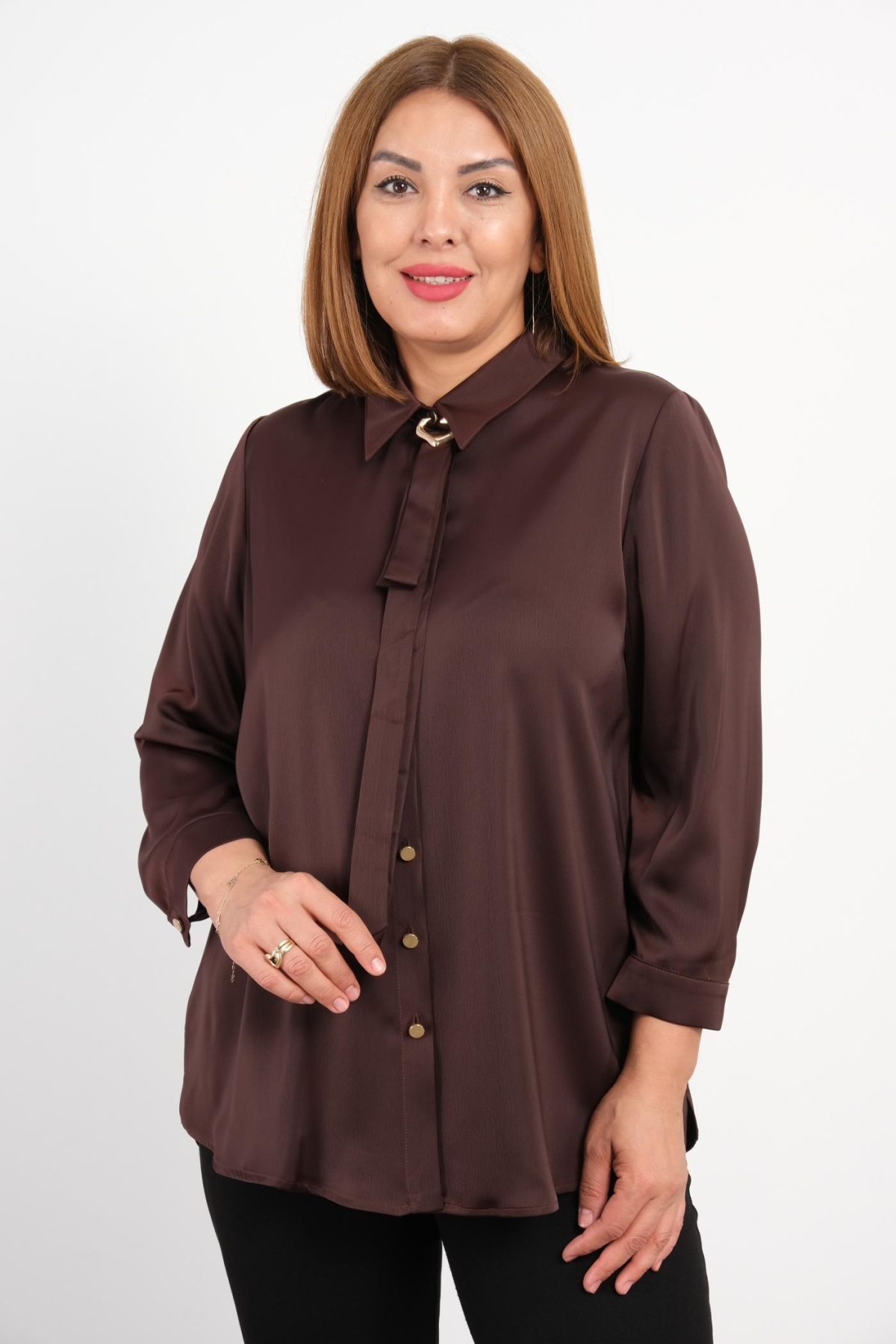 Plus Size Blouse-Brown