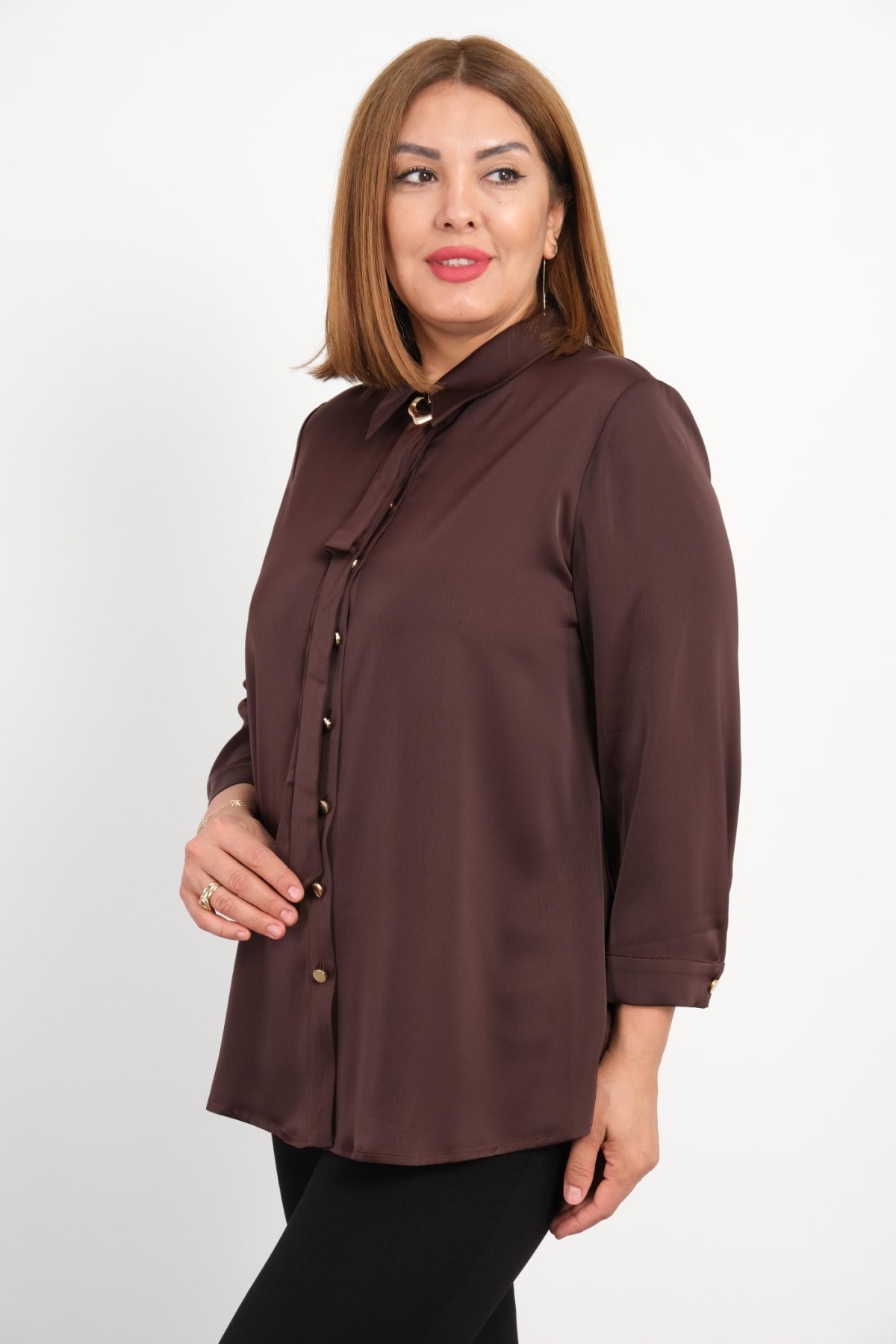 Plus Size Blouse-Brown