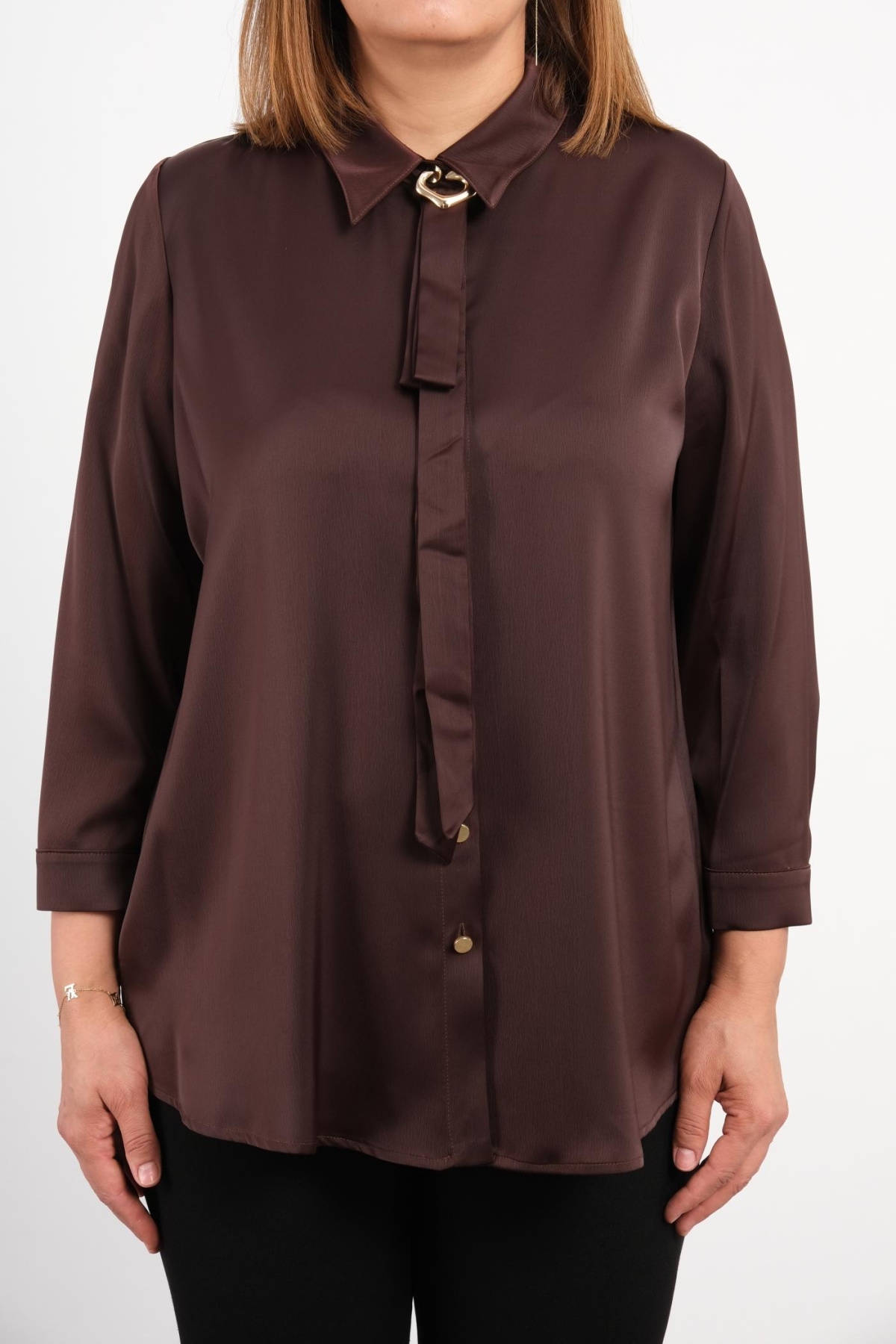 Plus Size Blouse-Brown