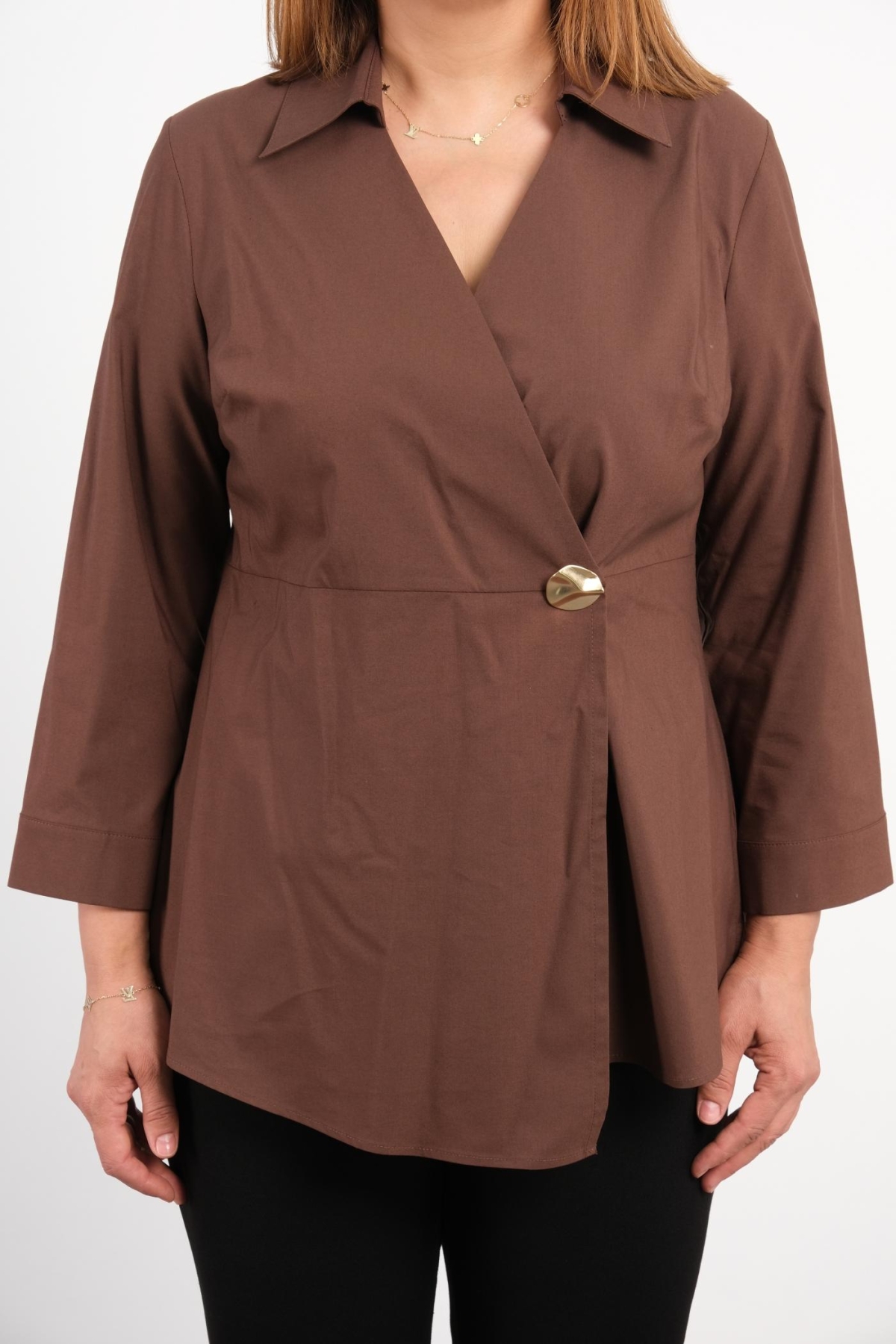 Plus Size Blouse-Brown