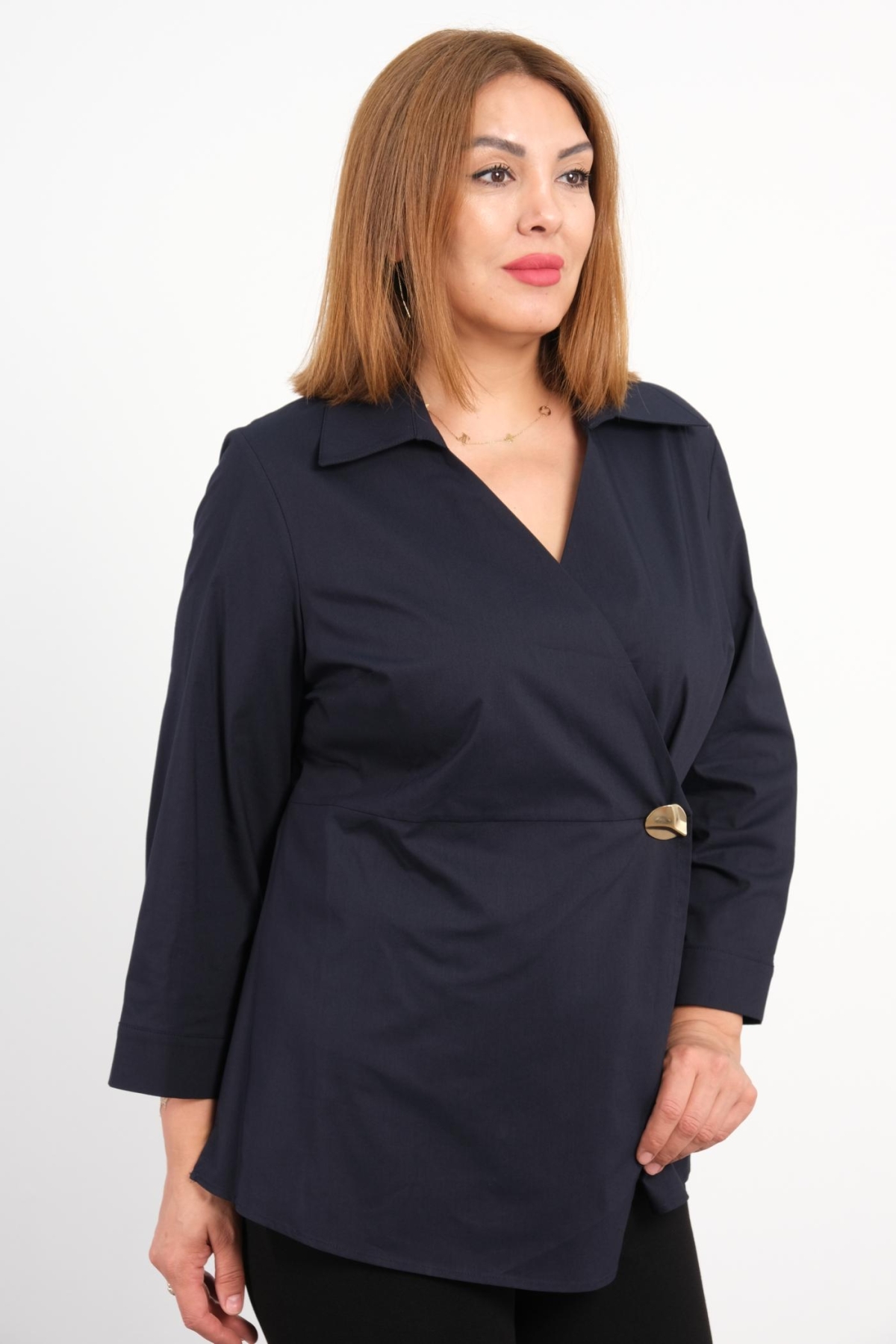 Plus Size Blouse-Dark Blue