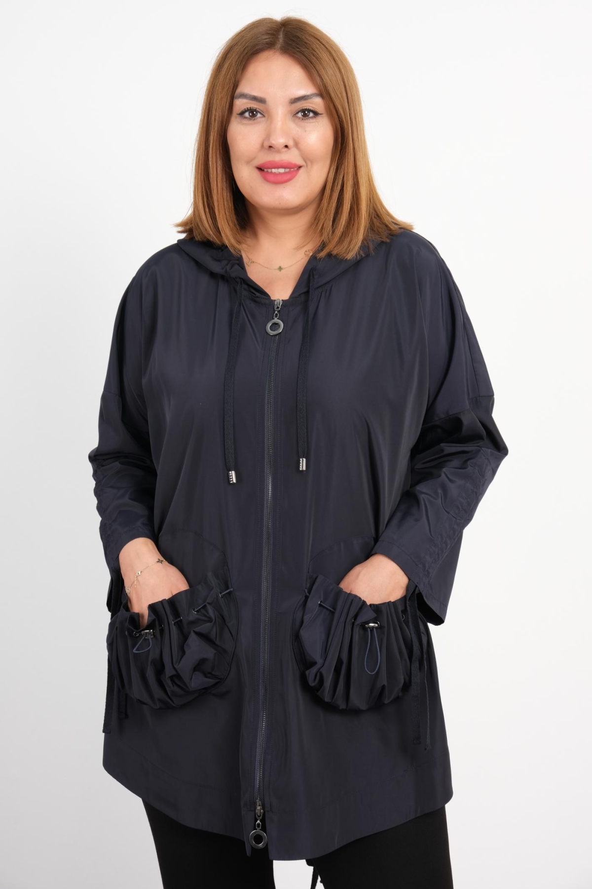 Plus Size Coat-Dark Blue