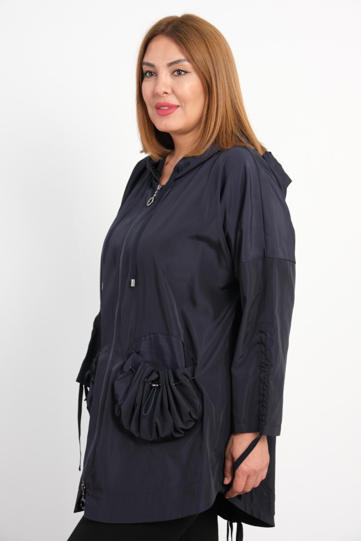 Plus Size Coat-Dark Blue