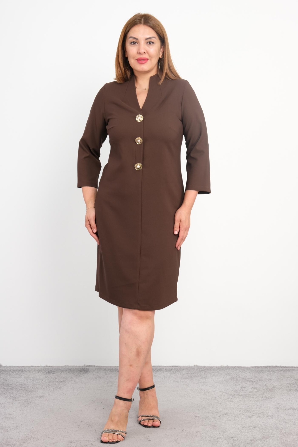 Plus Size Dress-Brown