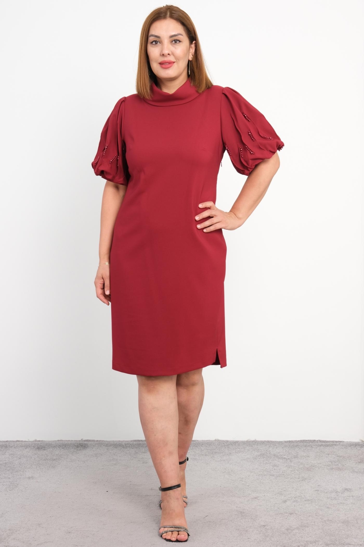 Plus Size Dress-Claret Red
