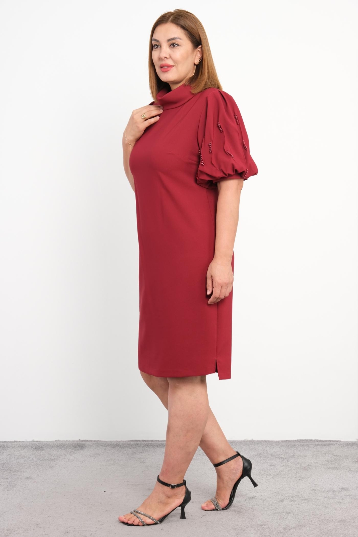 Plus Size Dress-Claret Red
