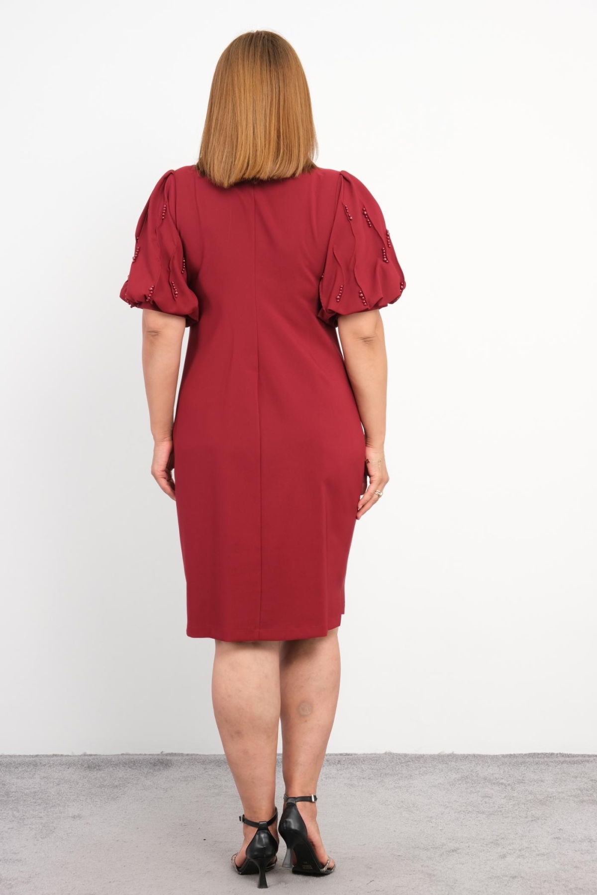 Plus Size Dress-Claret Red