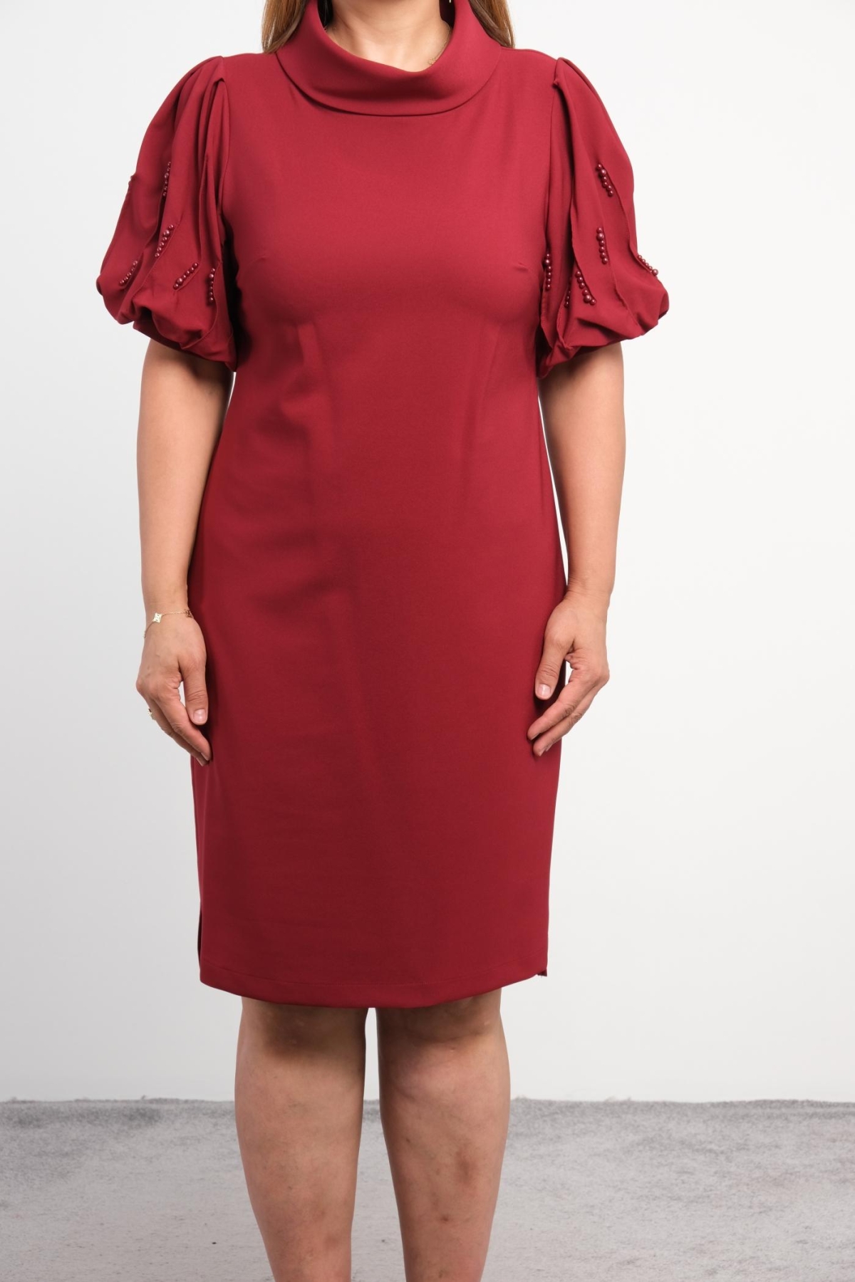 Plus Size Dress-Claret Red