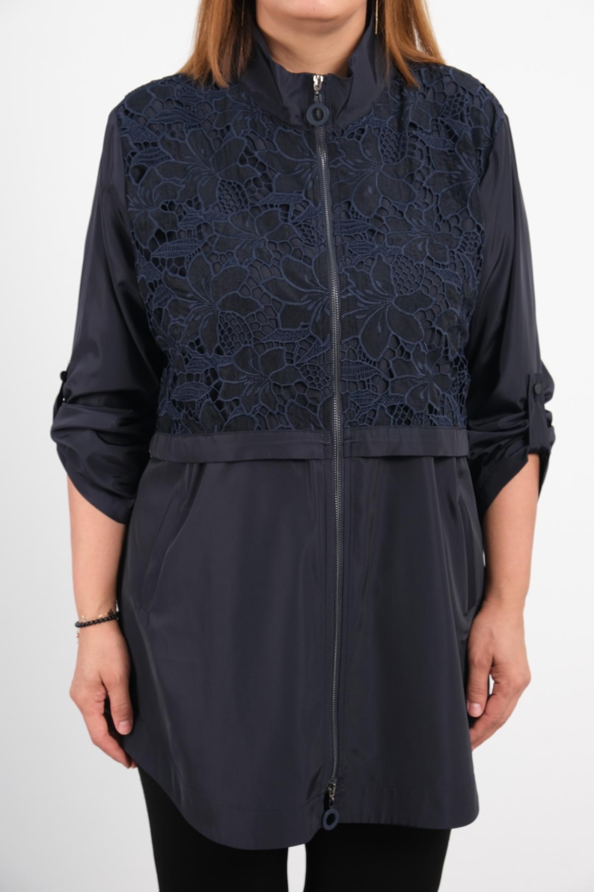 Plus Size Trench Coat-Dark Blue