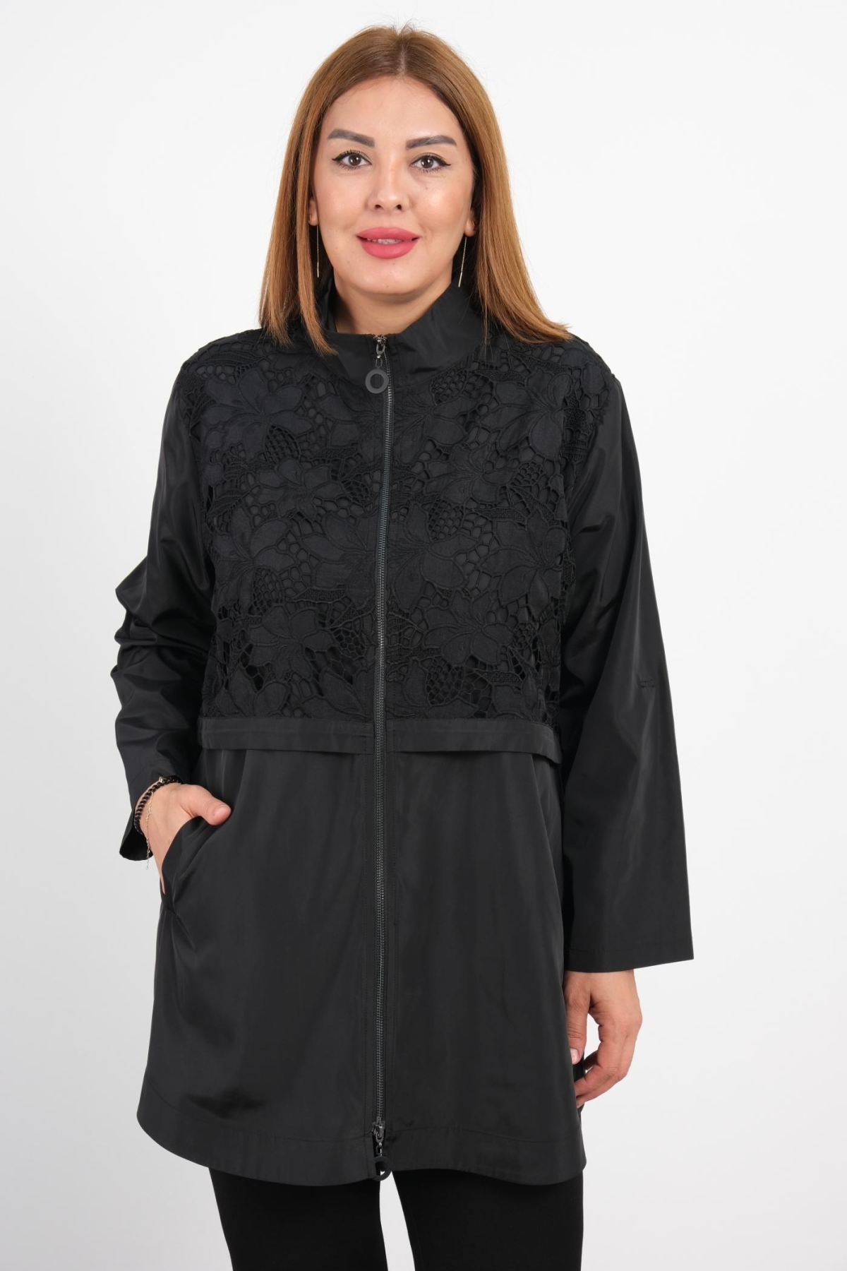 Plus Size Trench Coat-Black
