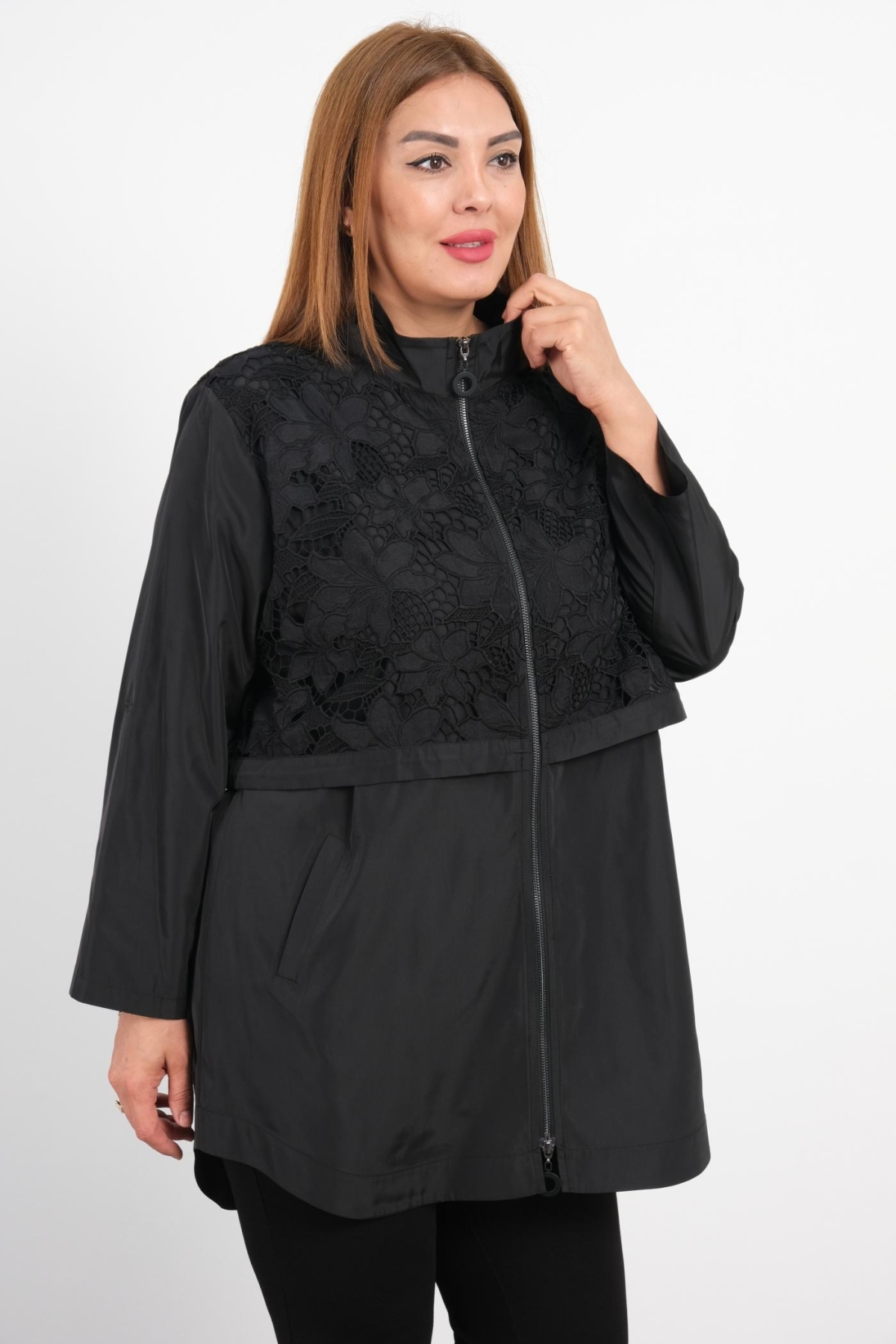 Plus Size Trench Coat-Black
