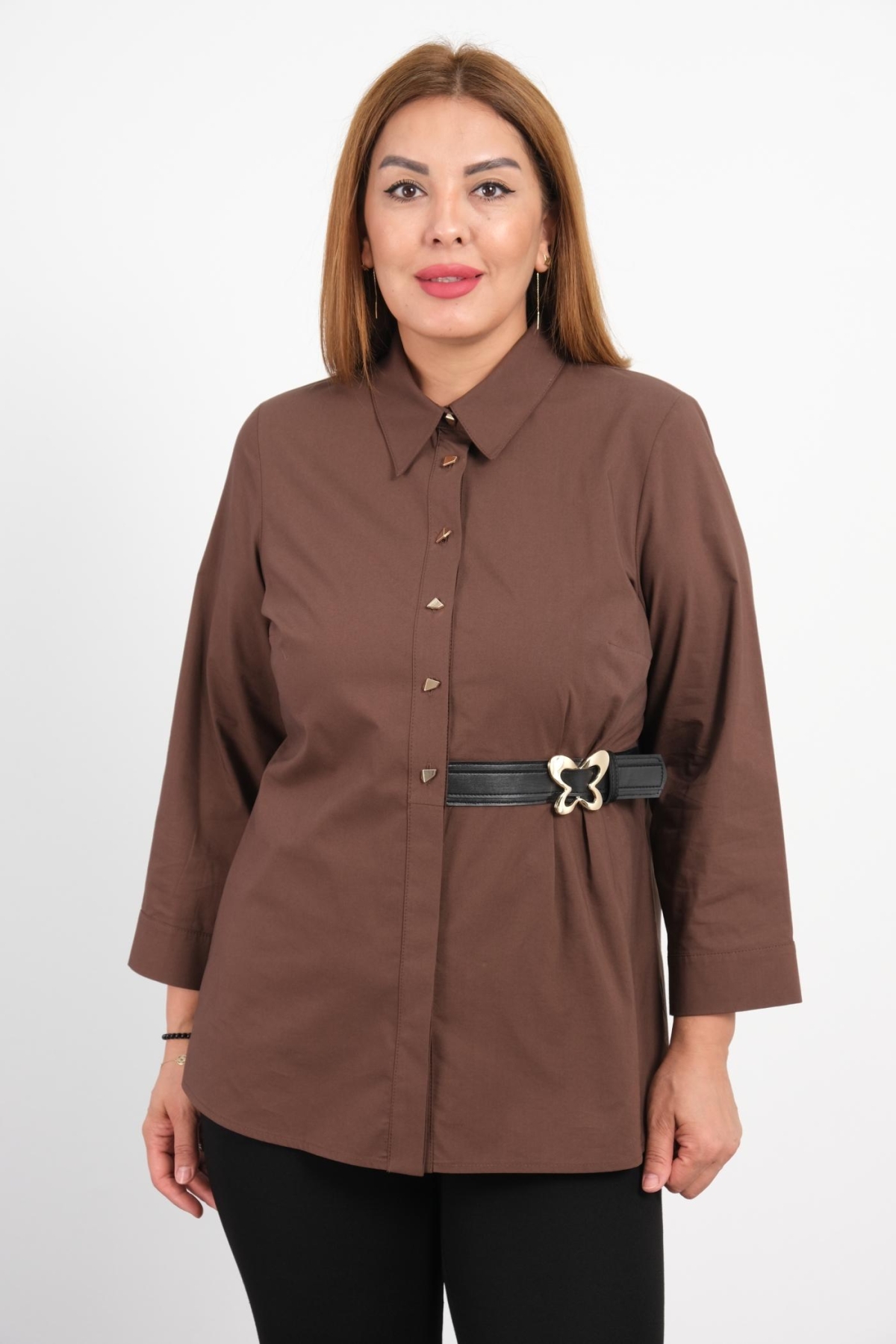 Plus Size Blouse-Brown