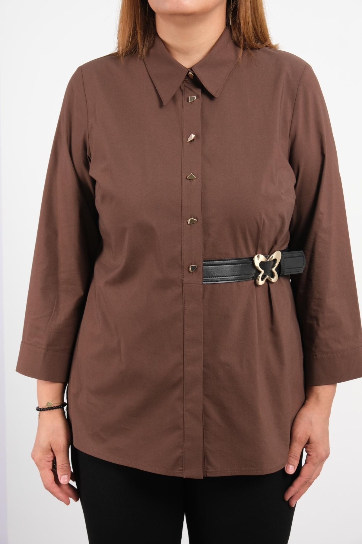 Plus Size Blouse-Brown