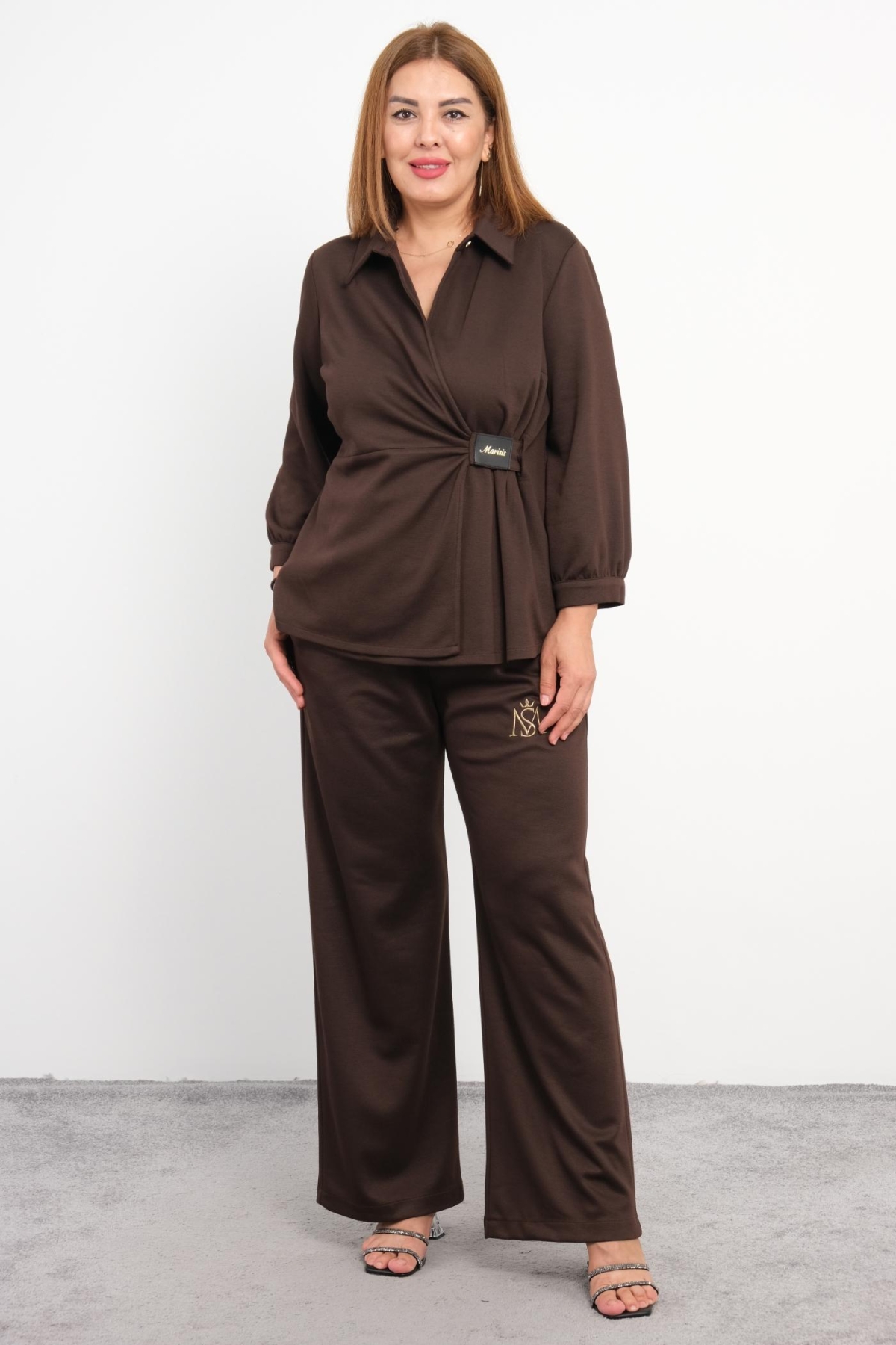 Plus Size Two-Piece Set-Brown