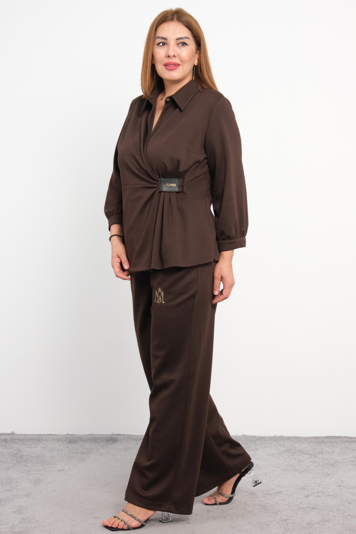 Plus Size Two-Piece Set-Brown