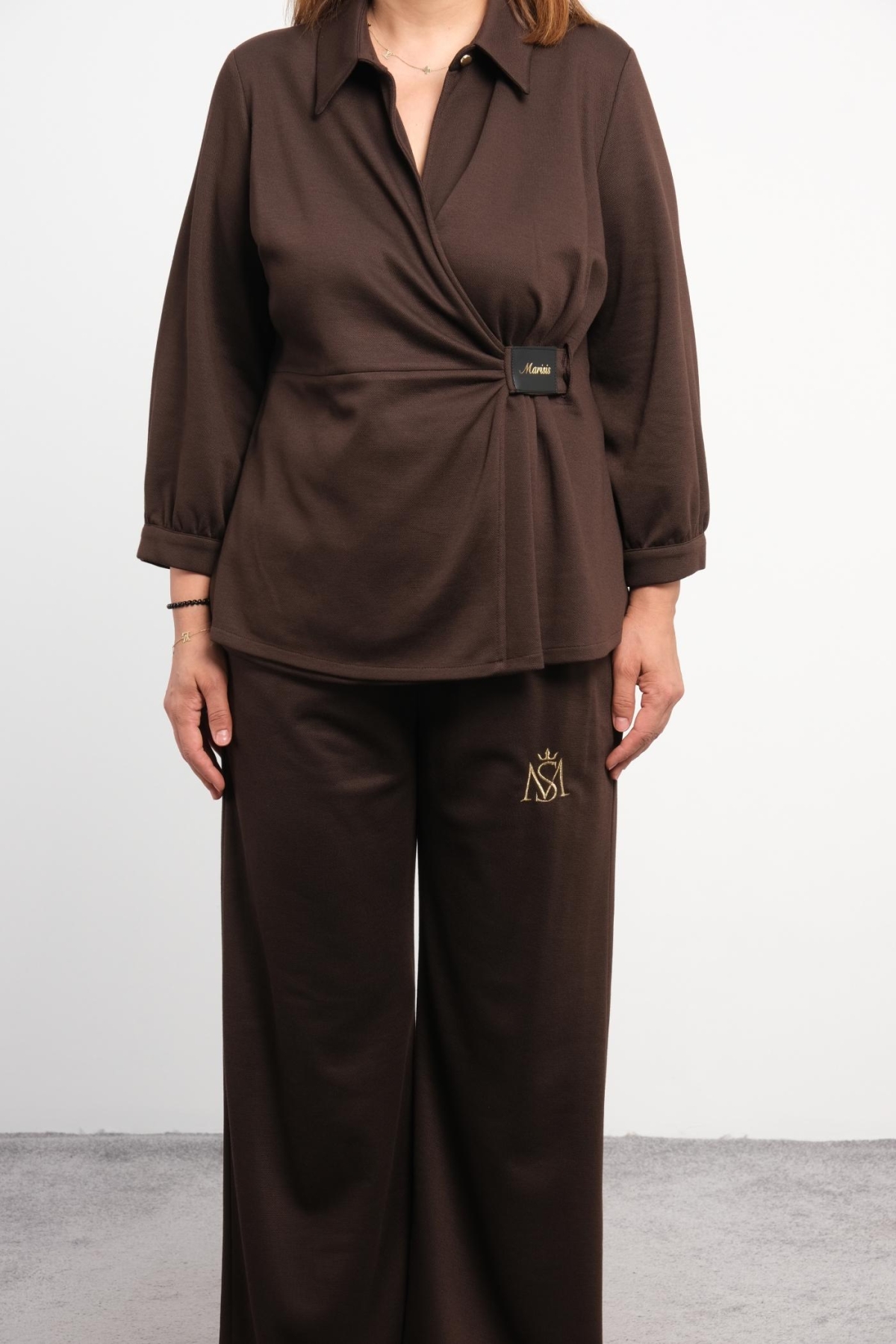 Plus Size Two-Piece Set-Brown
