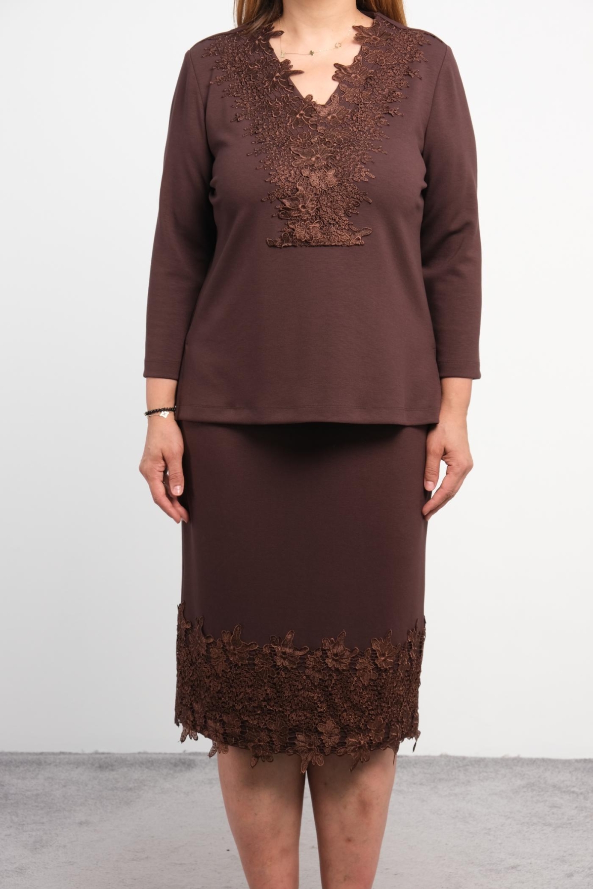 Plus Size Two-Piece Set-Brown