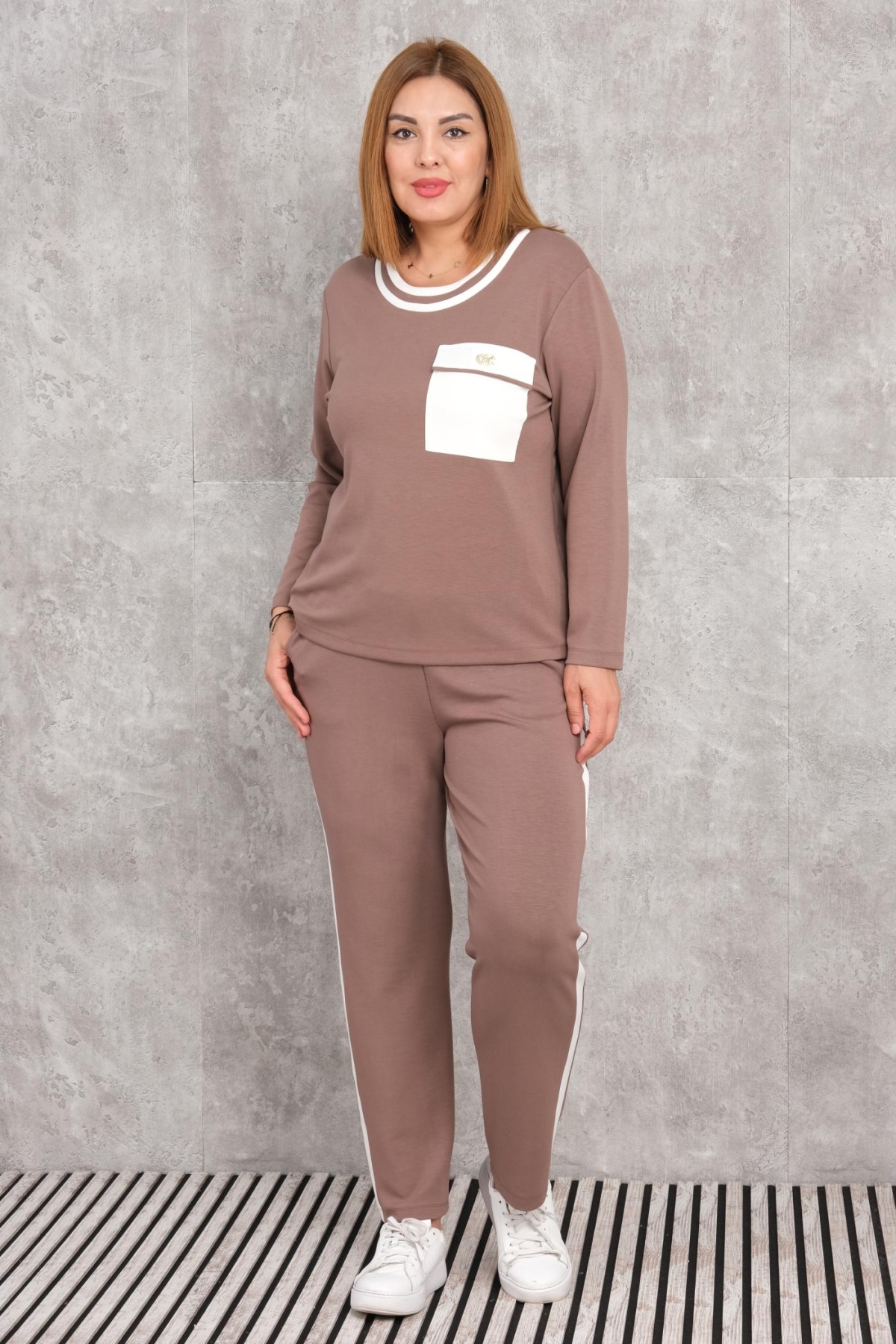 Plus Size Two-Piece Set-Brown
