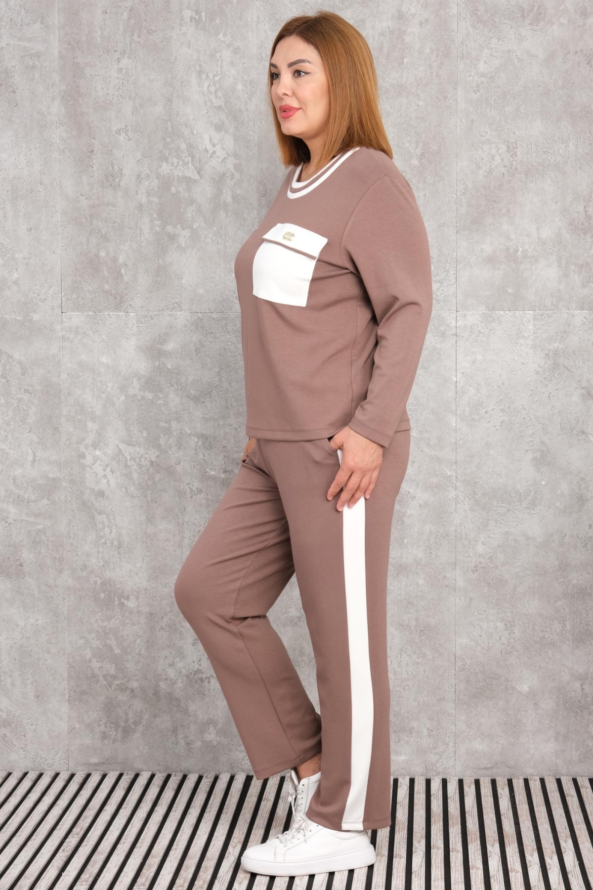 Plus Size Two-Piece Set-Brown