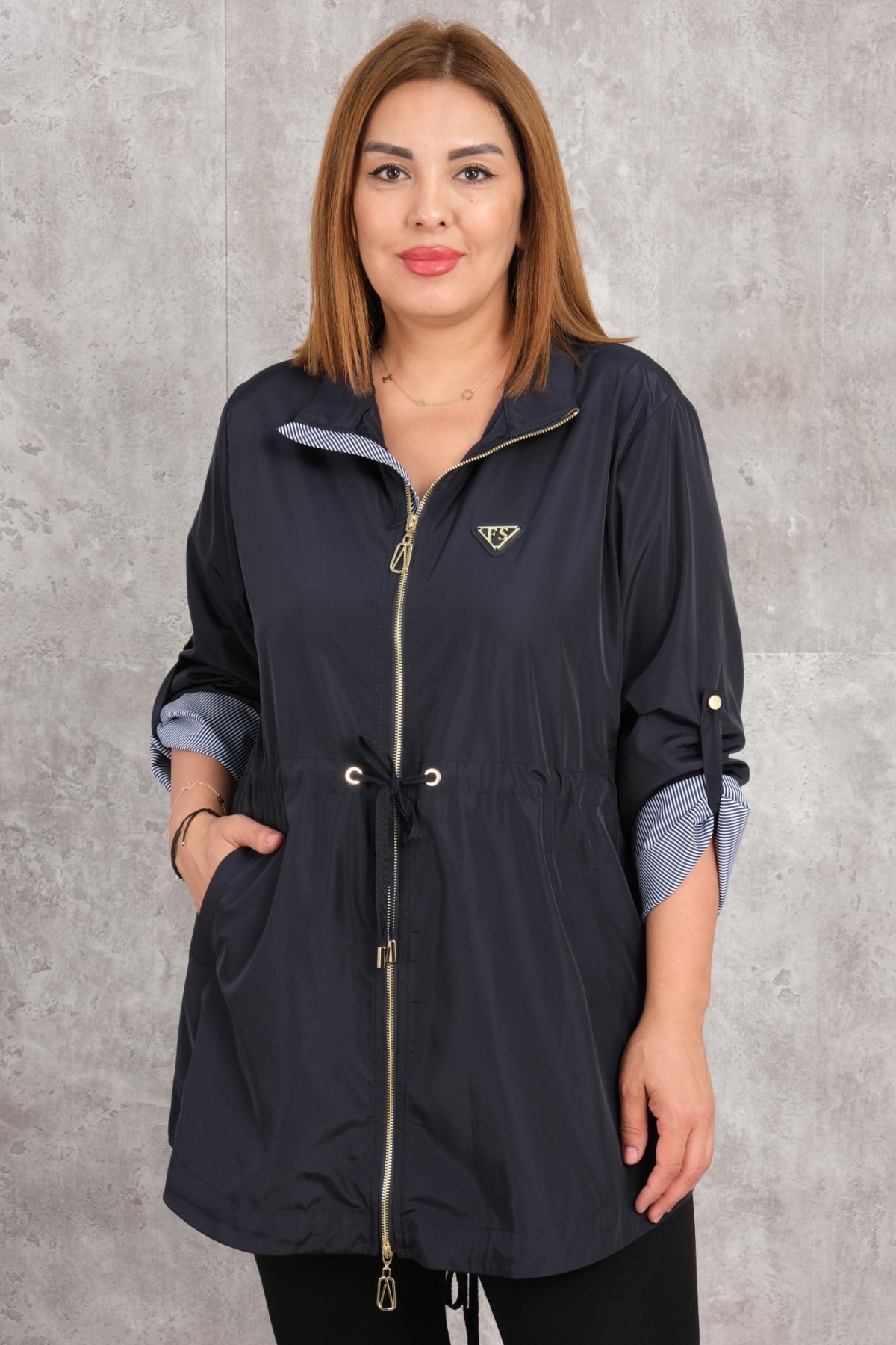 Plus Size Coat-Dark Blue