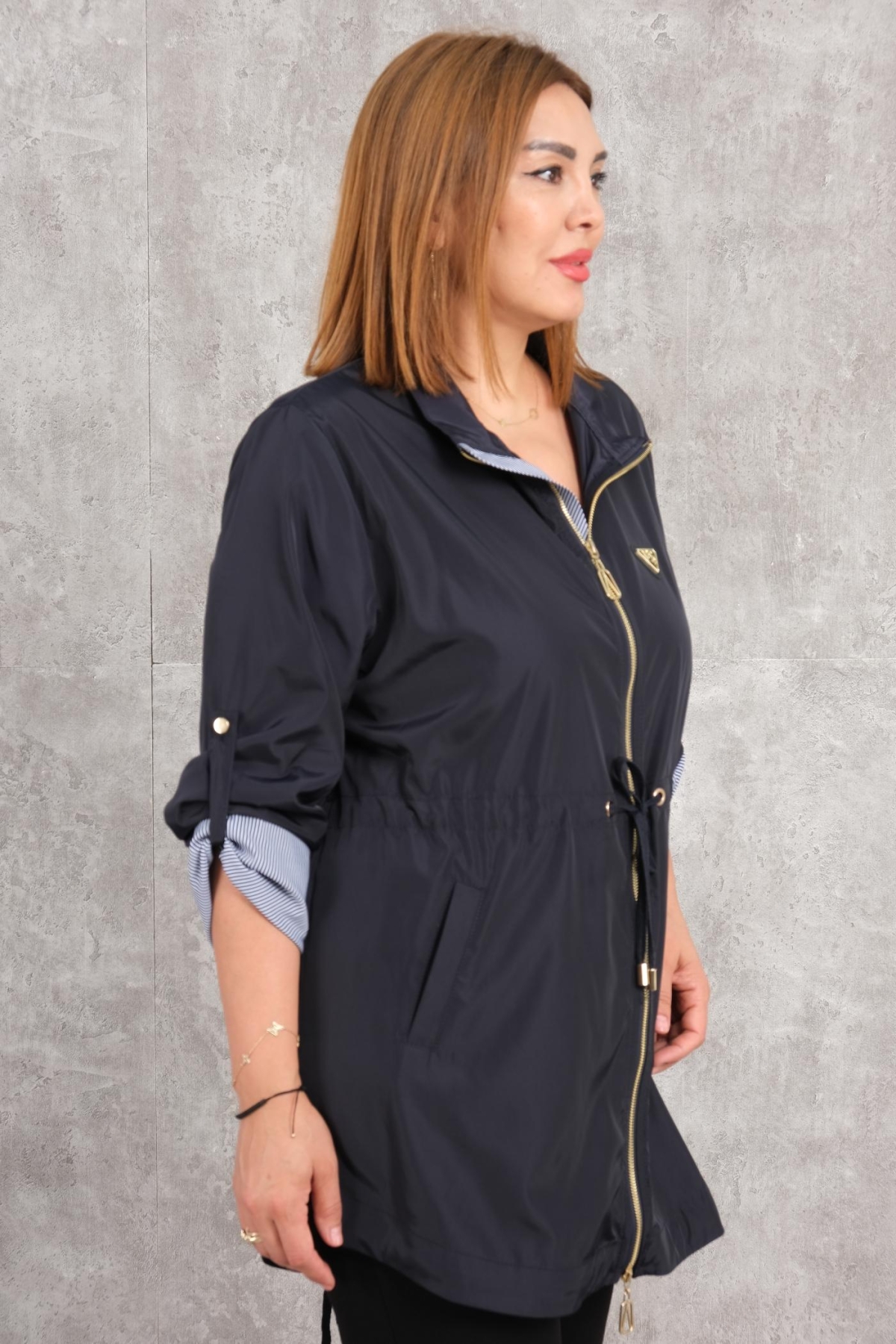 Plus Size Coat-Dark Blue