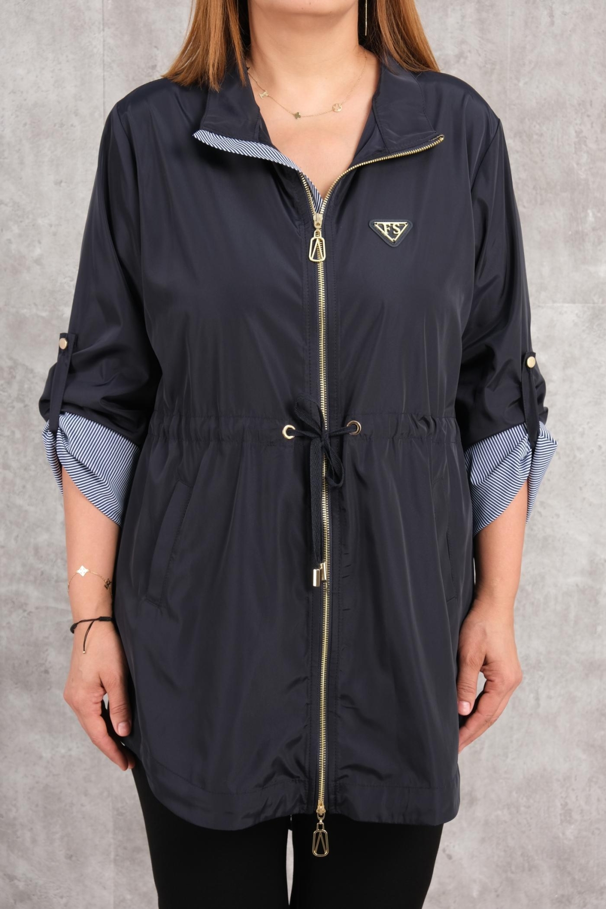 Plus Size Coat-Dark Blue