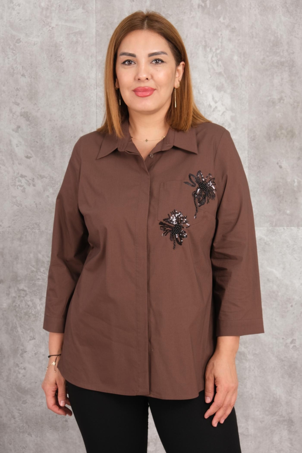 Plus Size Shirt-Brown