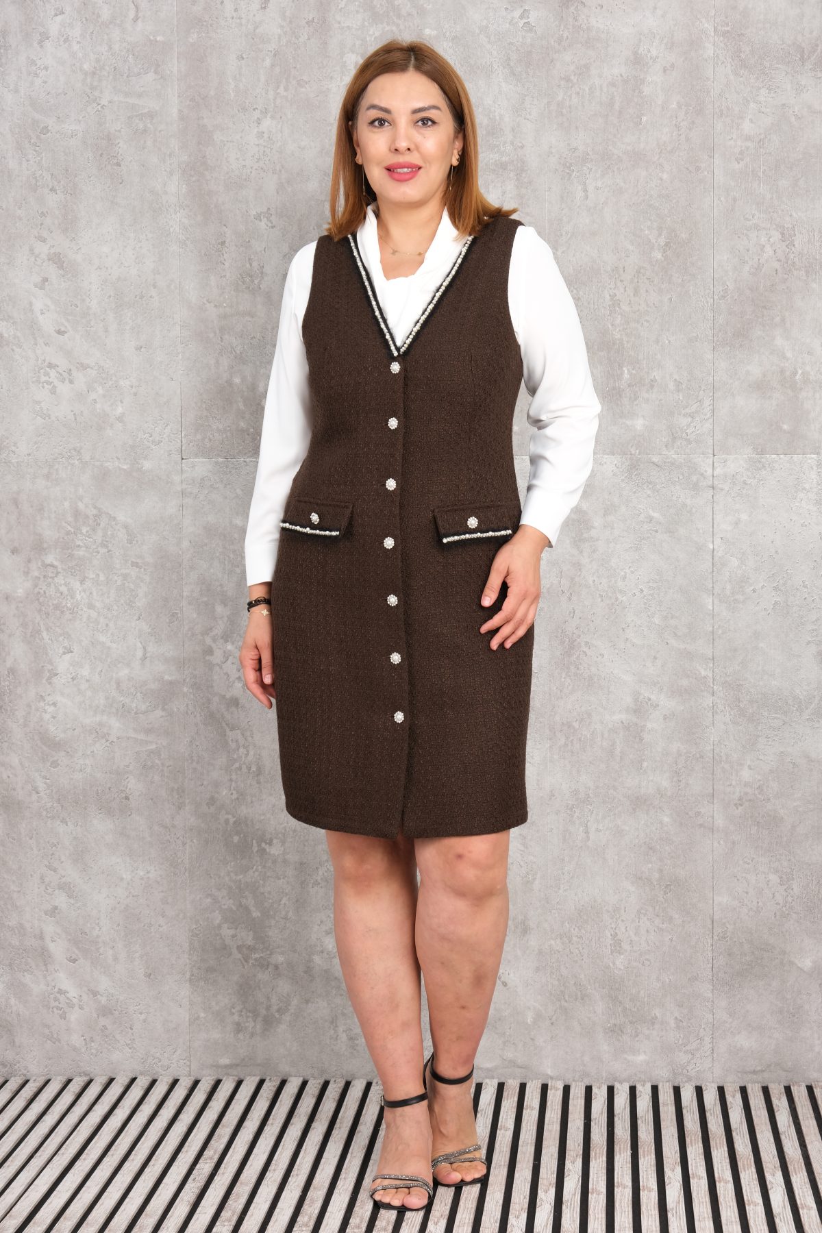 Plus Size Dress-Brown