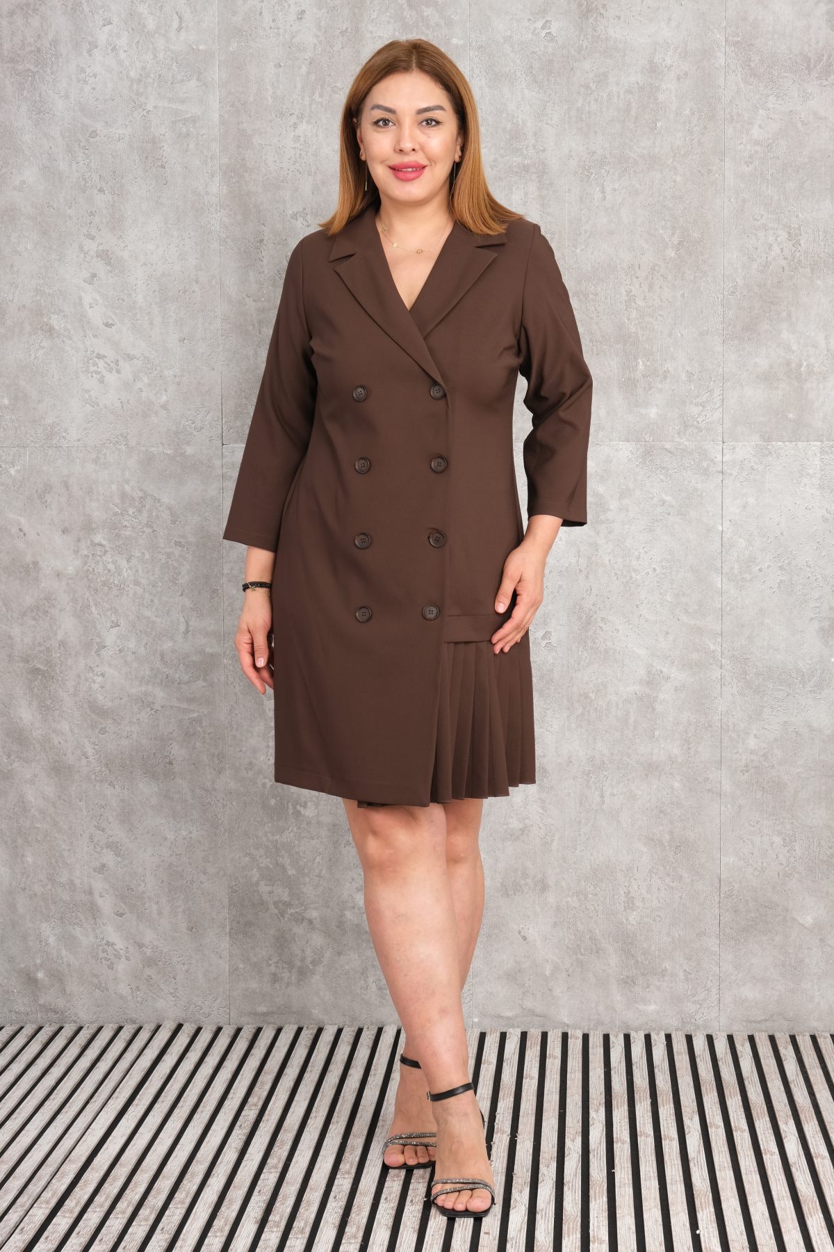 Plus Size Short Dress-Brown