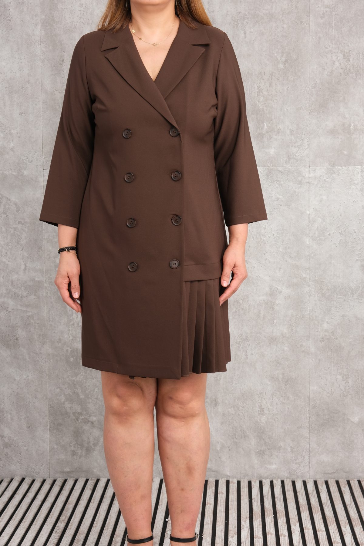 Plus Size Short Dress-Brown