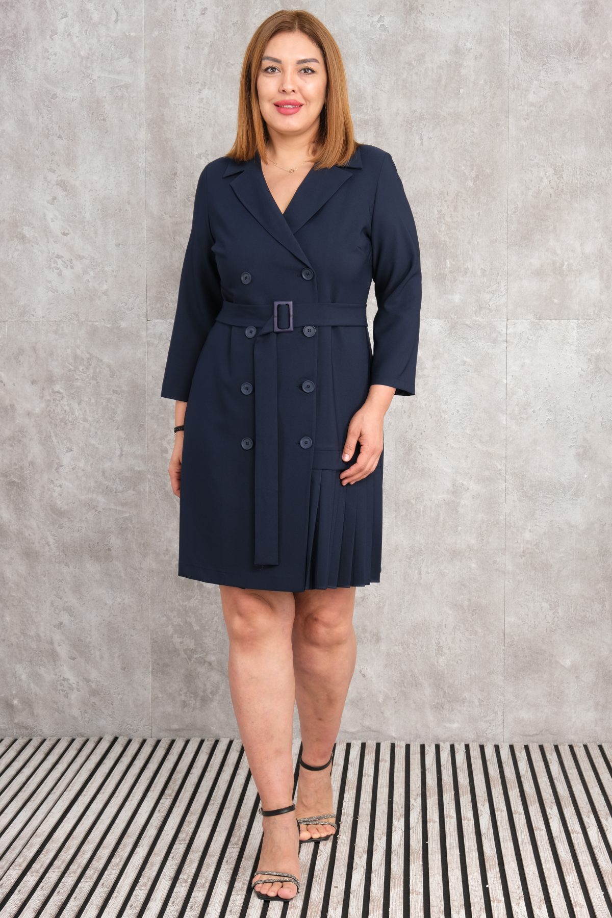 Plus Size Short Dress-Dark Blue