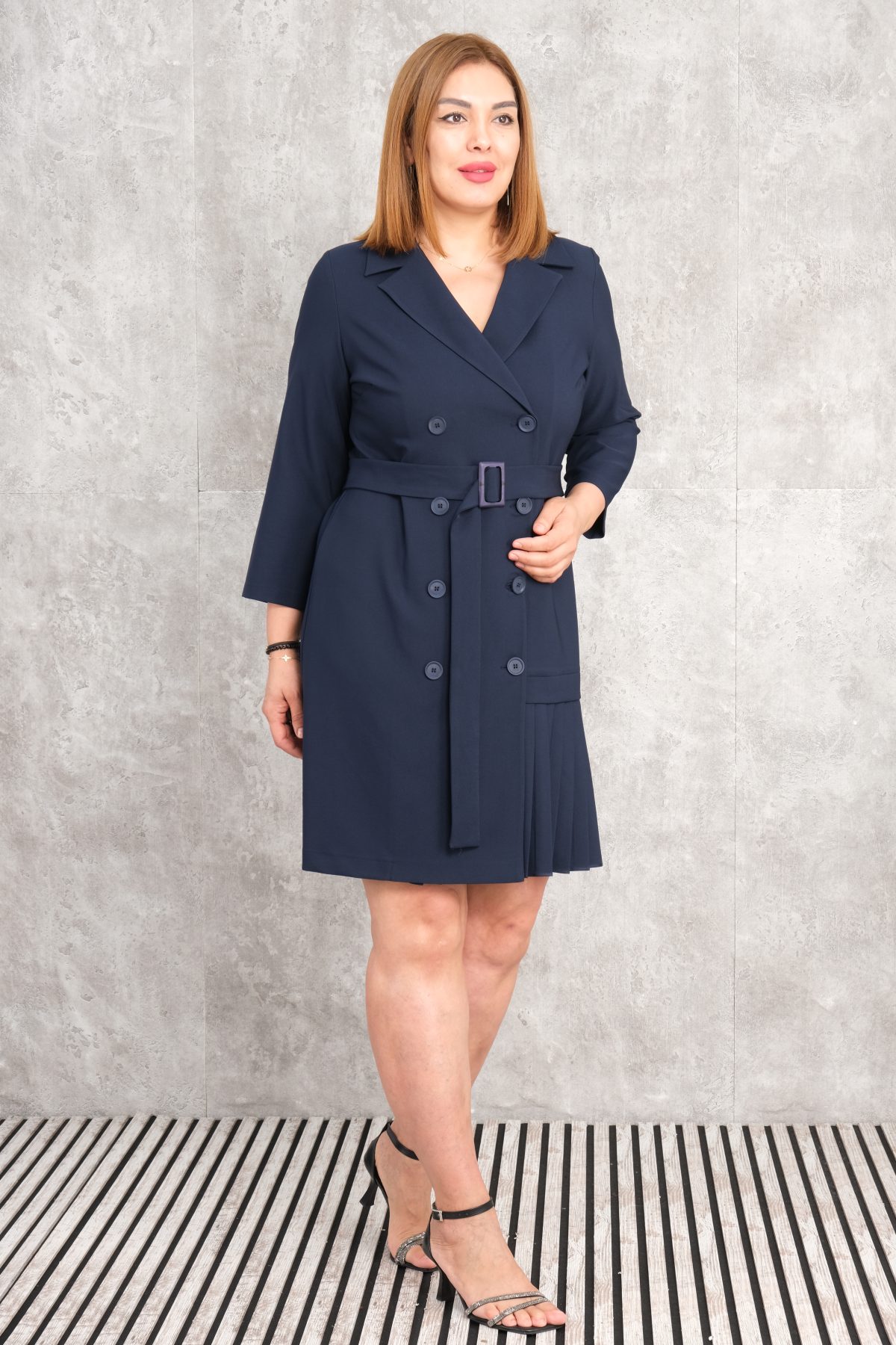 Plus Size Short Dress-Dark Blue