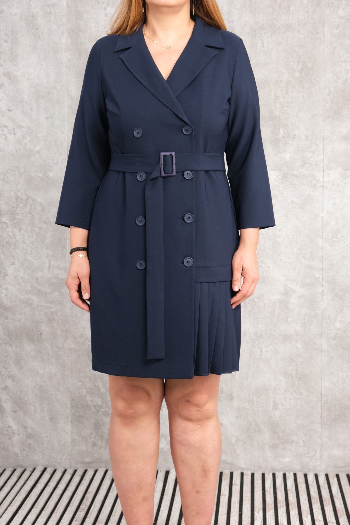 Plus Size Short Dress-Dark Blue