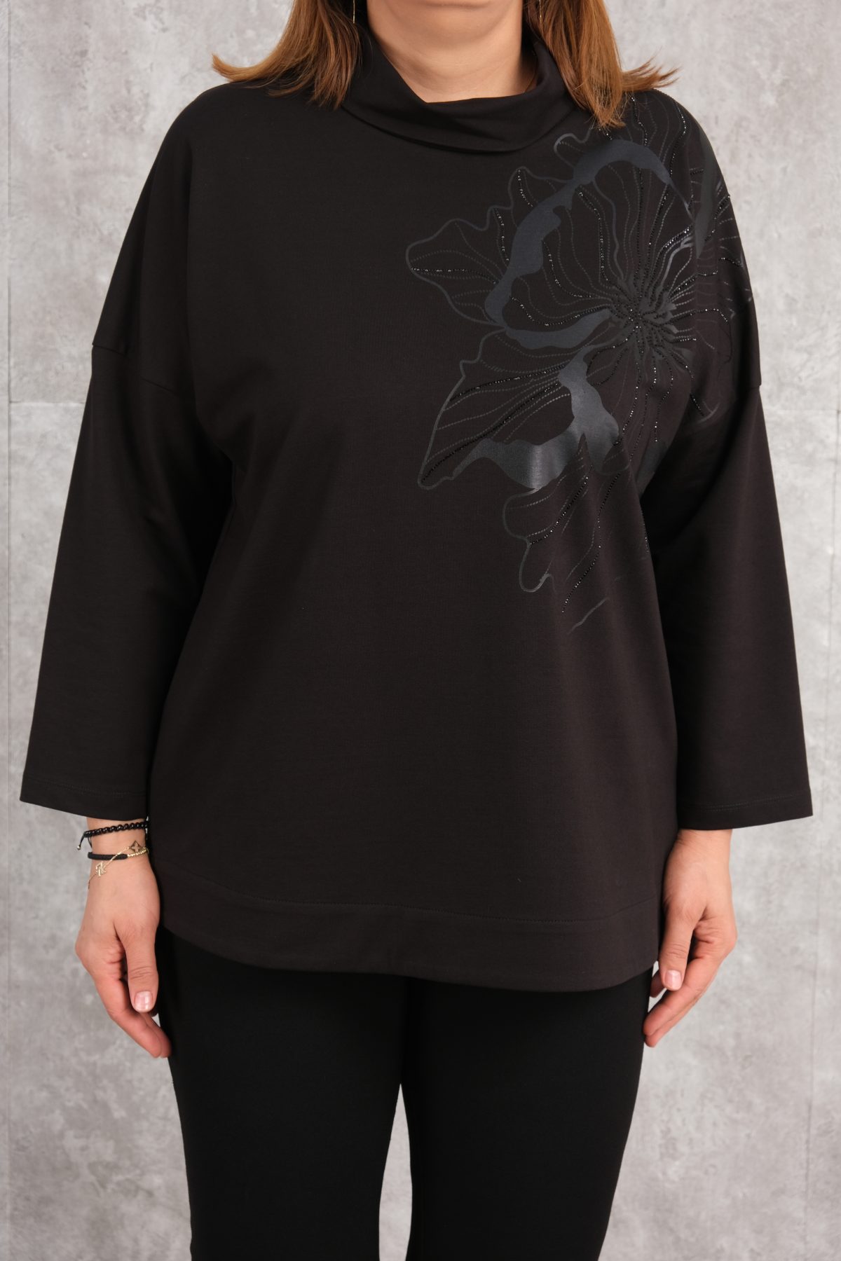 Plus Size Printed Blouse-Black