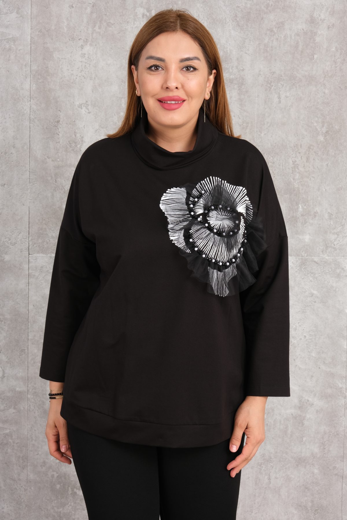 Plus Size Printed Blouse-Black