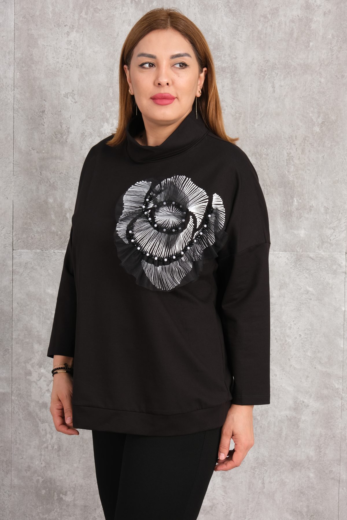 Plus Size Printed Blouse-Black