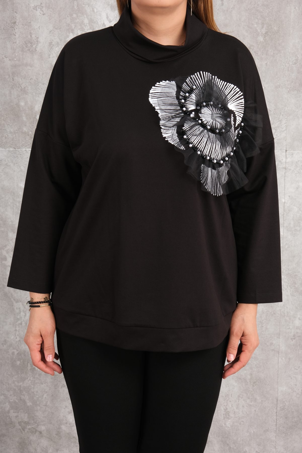 Plus Size Printed Blouse-Black