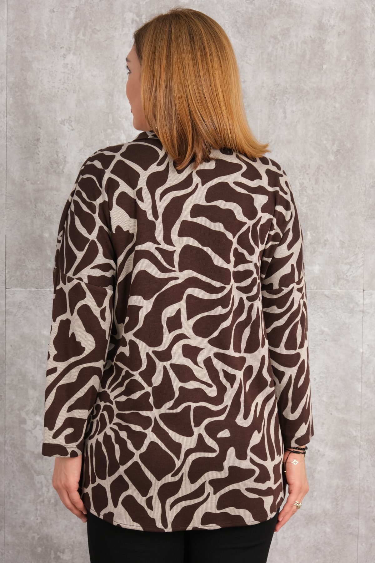 Plus Size Printed Blouse-Brown