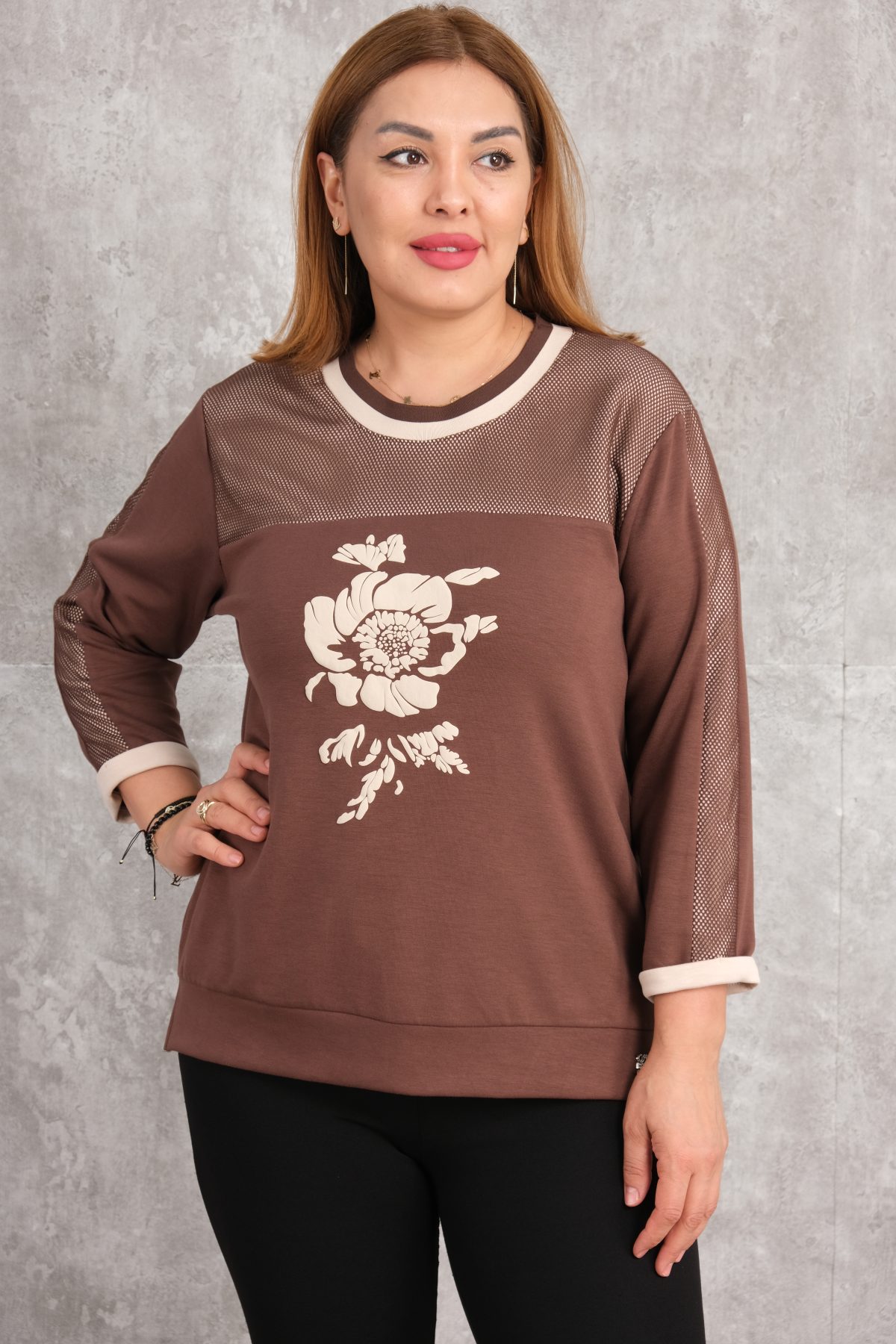 Plus Size Blouse-Brown