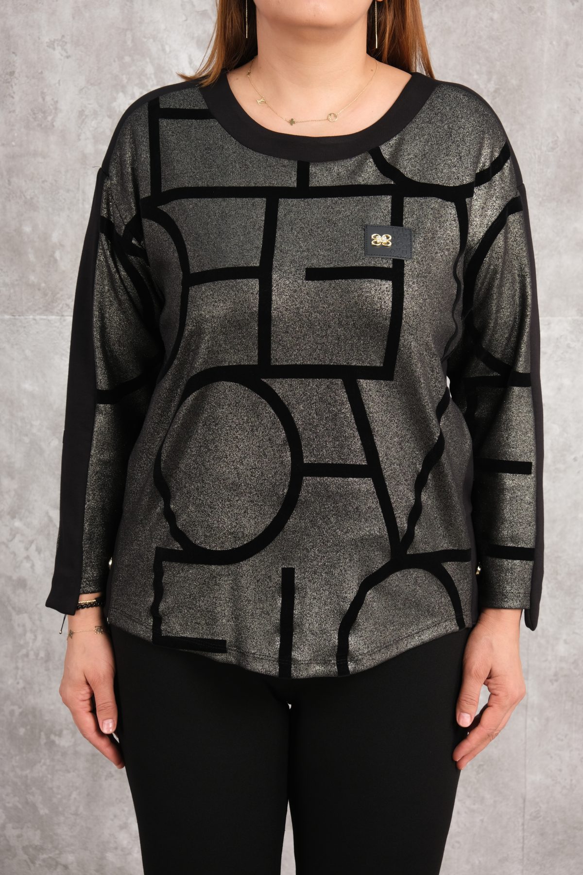 Plus Size Printed Blouse-Black
