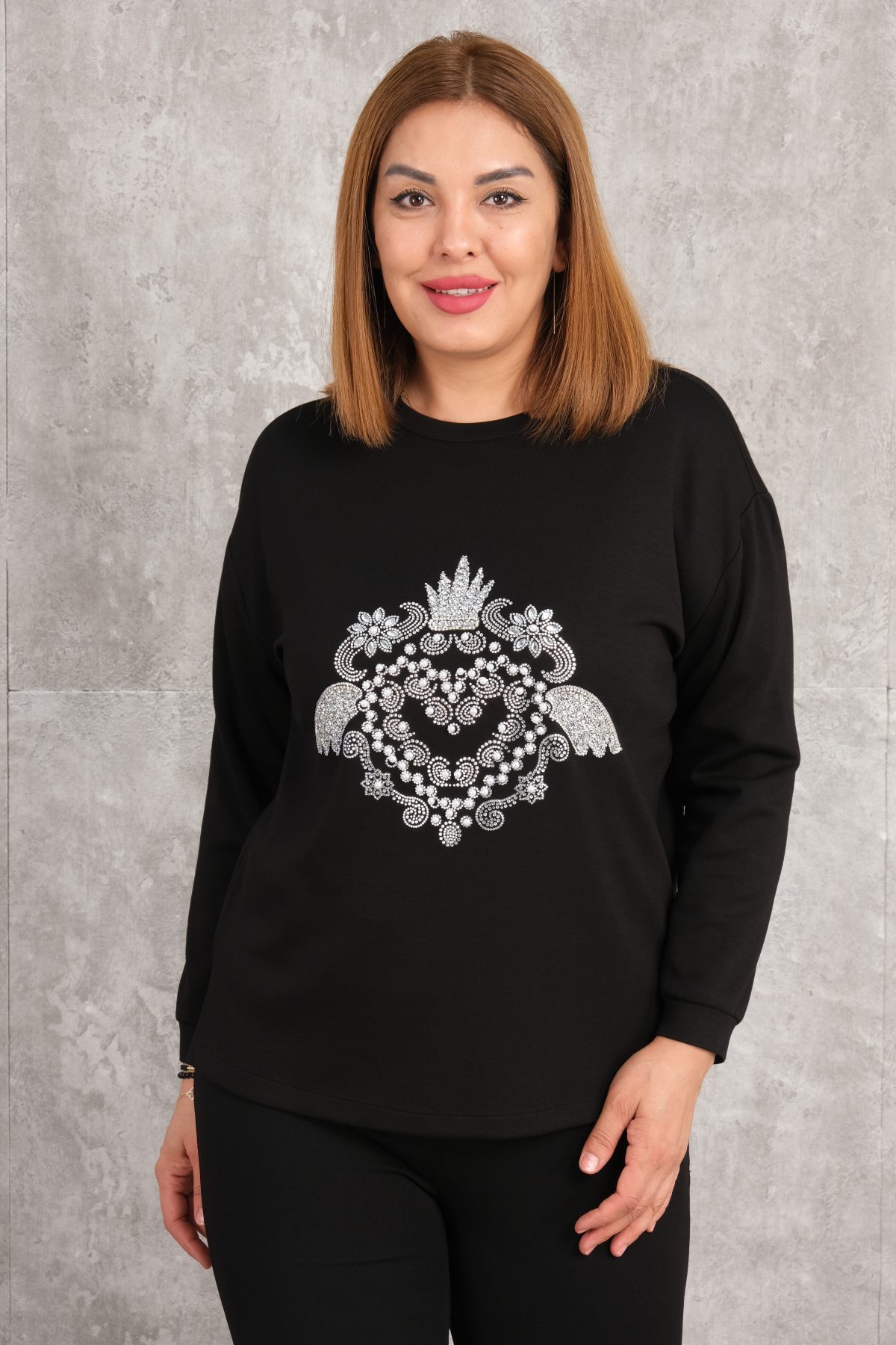 Plus Size Printed Blouse-Black
