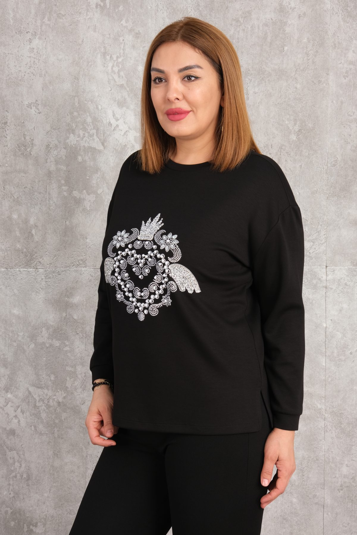 Plus Size Printed Blouse-Black